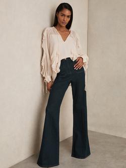 Reiss Petite Sakura Patch Pocket Flared Trousers, Dark Blue