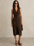 Reiss Amelia Lattice Tie Front Dress, Chocolate Brown