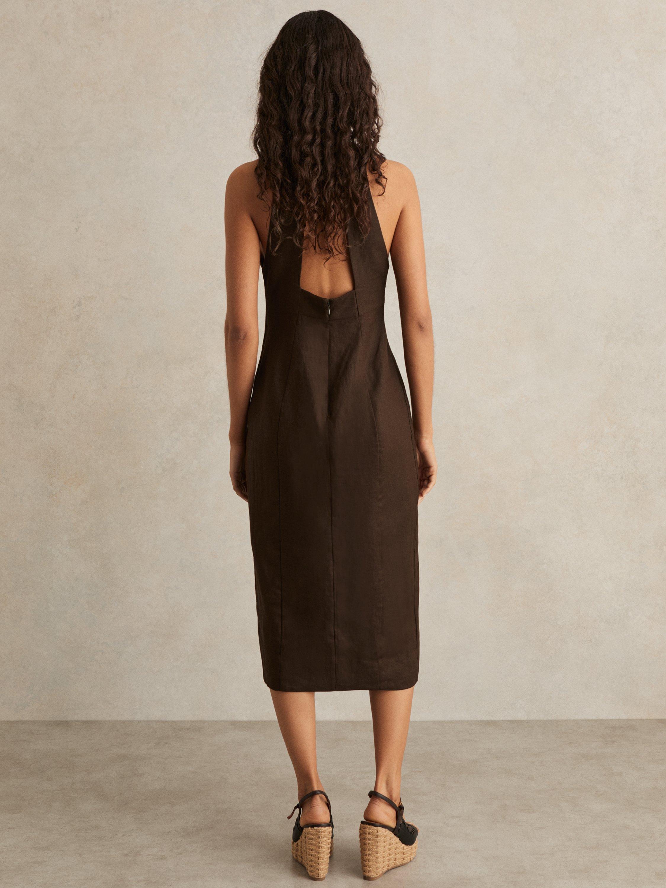 Product image 2 of 5, which shows Reiss Amelia Lattice Tie Front Dress, Chocolate Brown, 8