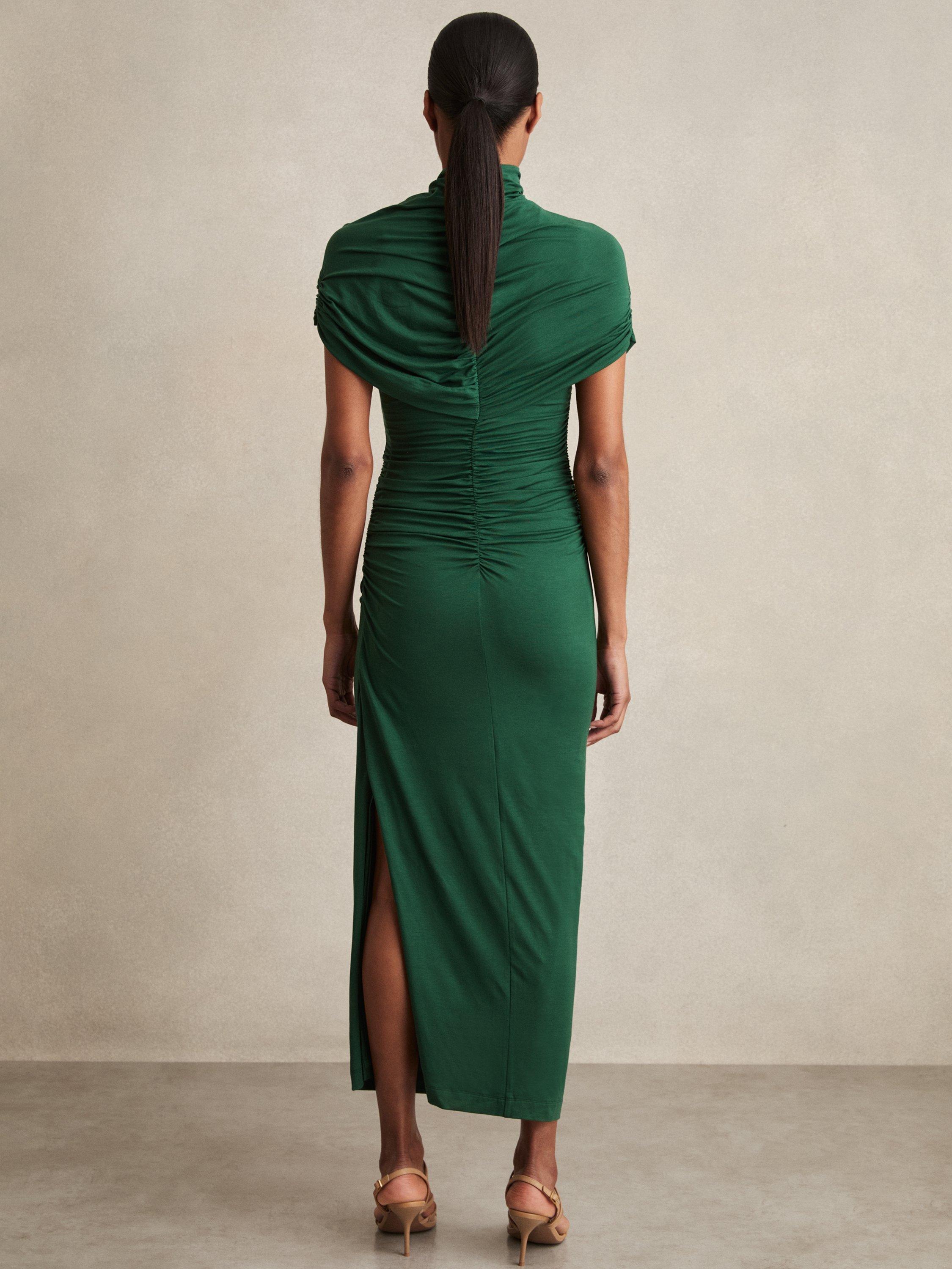 Product image 2 of 5, which shows Reiss Azure Wrap Neck Midi Dress, Green, 6