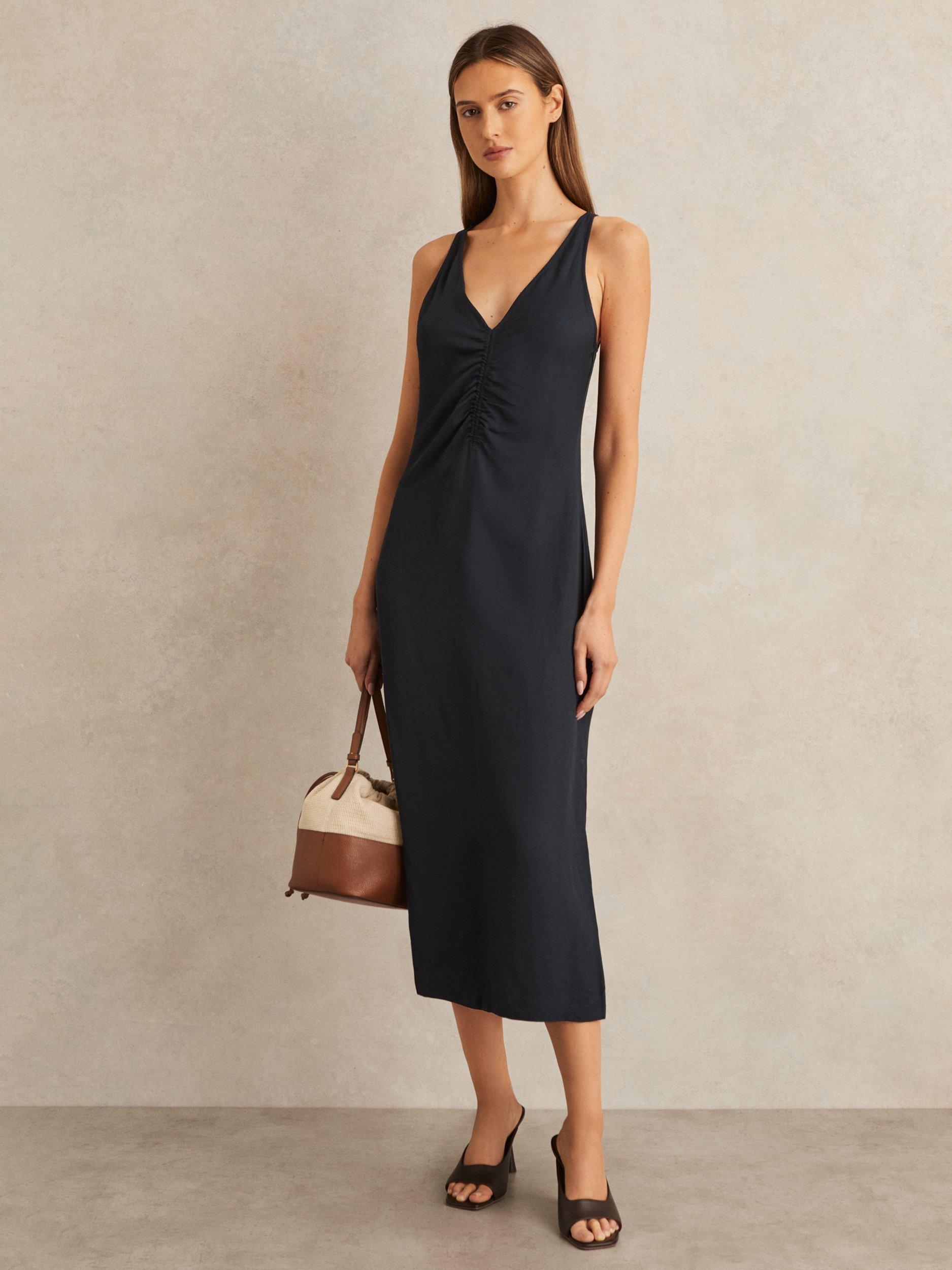 Product image 1 of 5, which shows Reiss Pari Sleeveless Midi Dress, Navy, 6