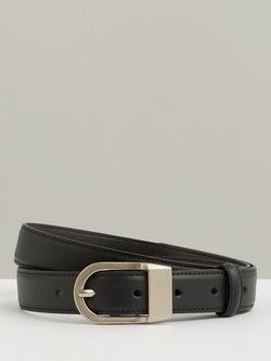 Reiss Hazel Buckle Leather Belt, Black, Black