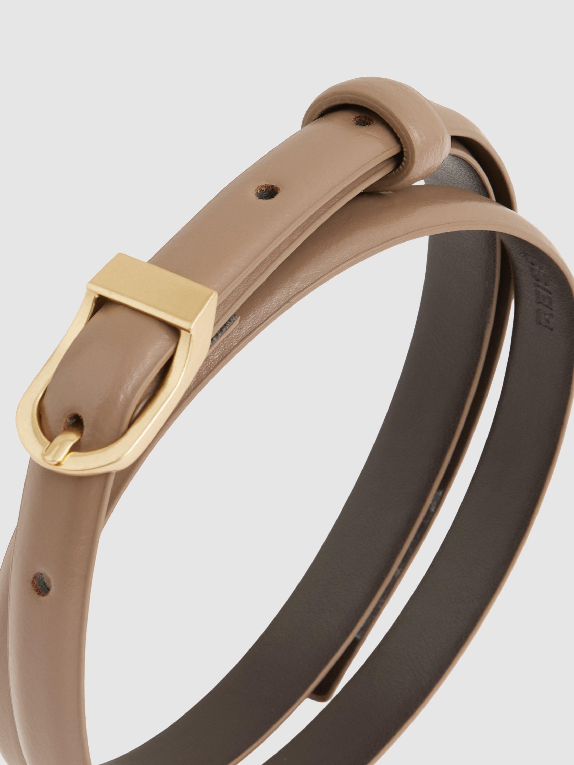 Product image 3 of 3, which shows Reiss Mila Mini Buckle Leather Belt, Taupe, XS