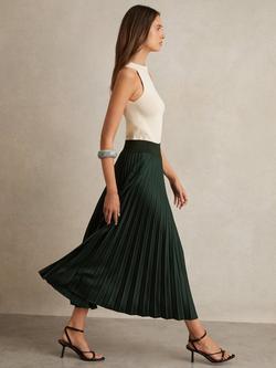 Reiss Seren Pleated Midi Skirt, Dark Green