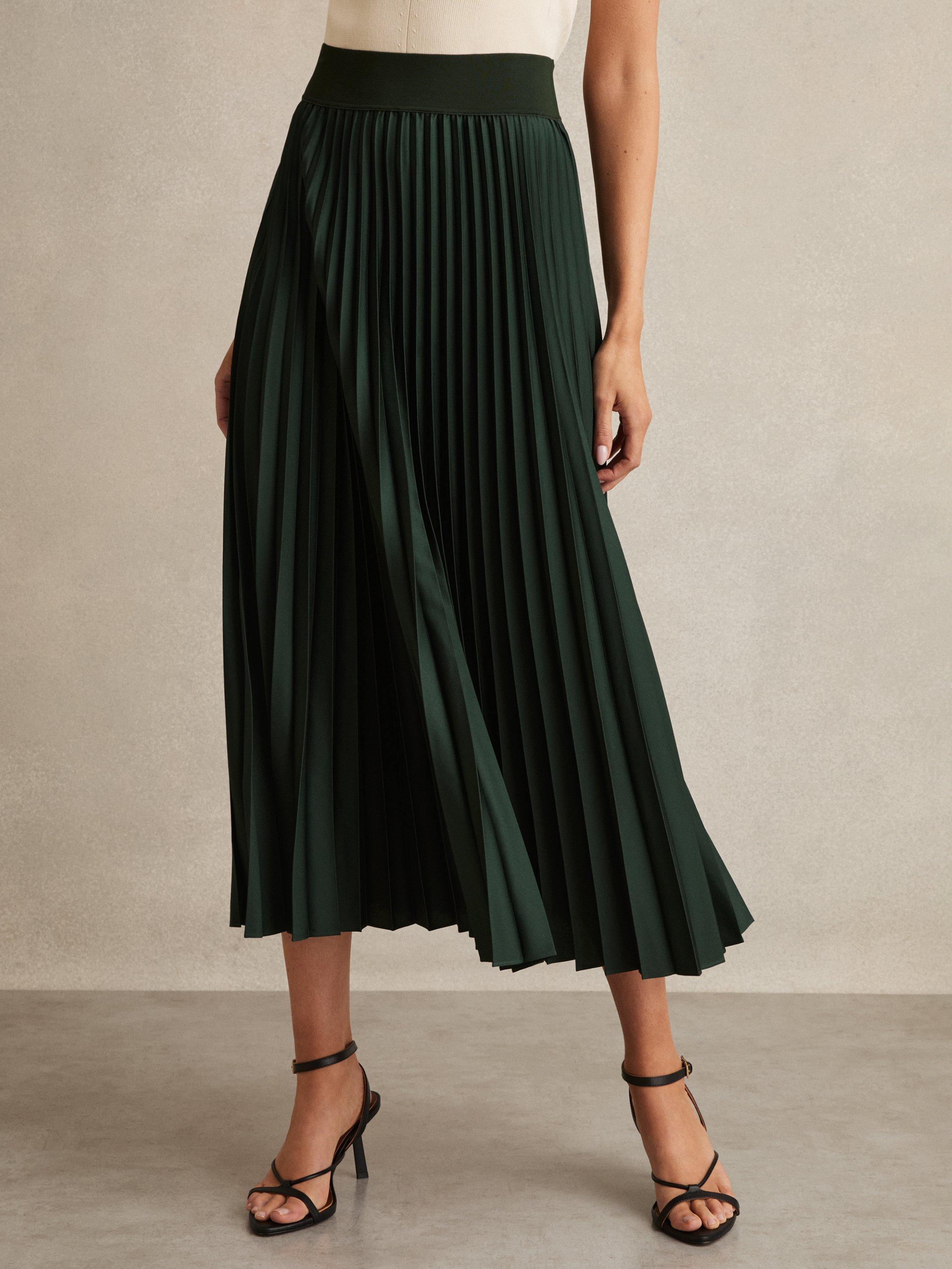【海外限定】REISSスカート☆Seren Pleated Woven Midi Skirt Reiss Seren Pleated Midi Skirt, Dark Green