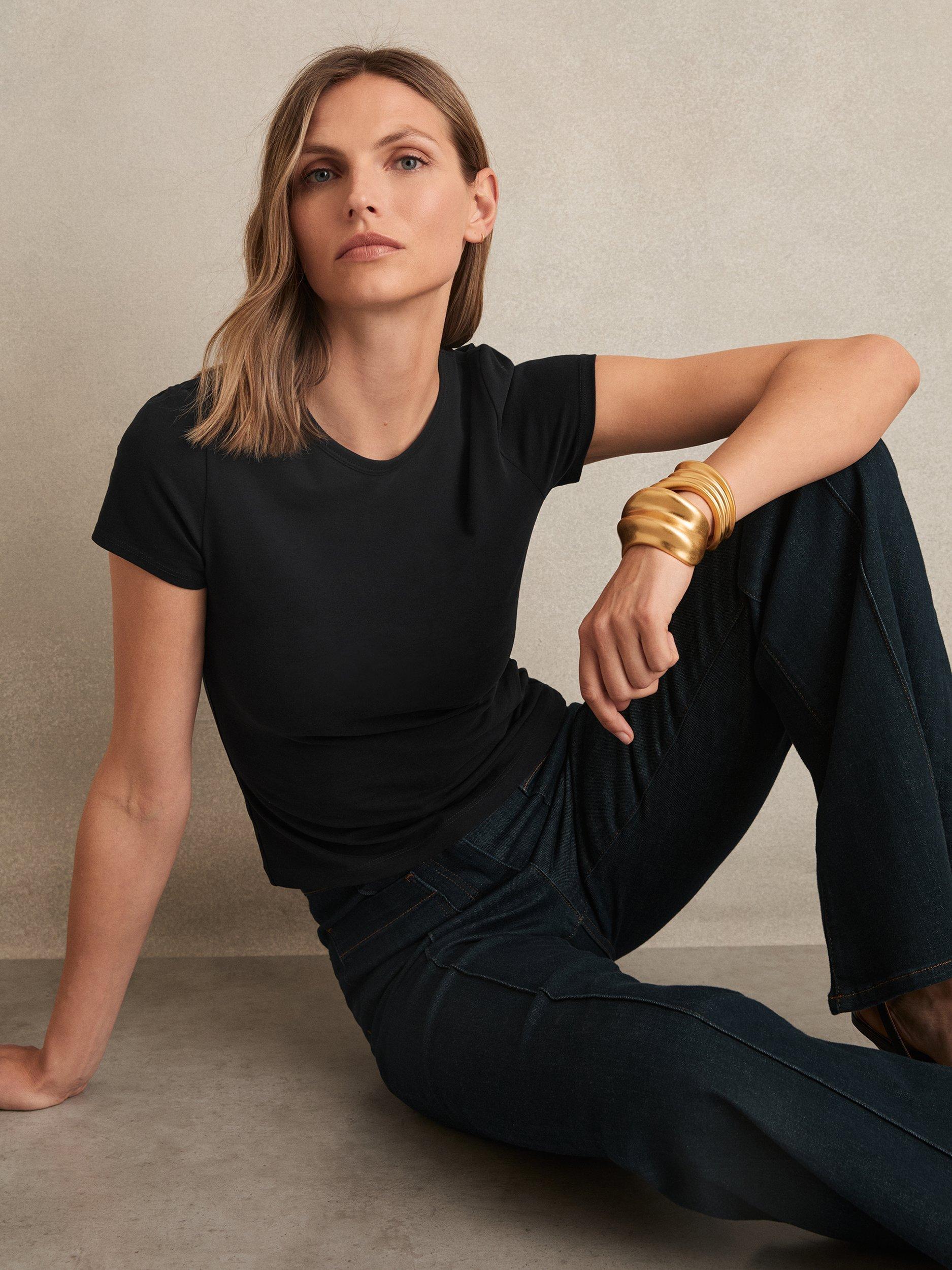 Product image 1 of 5, which shows Reiss Jolie Soft Round Neck T-Shirt, Black, XS