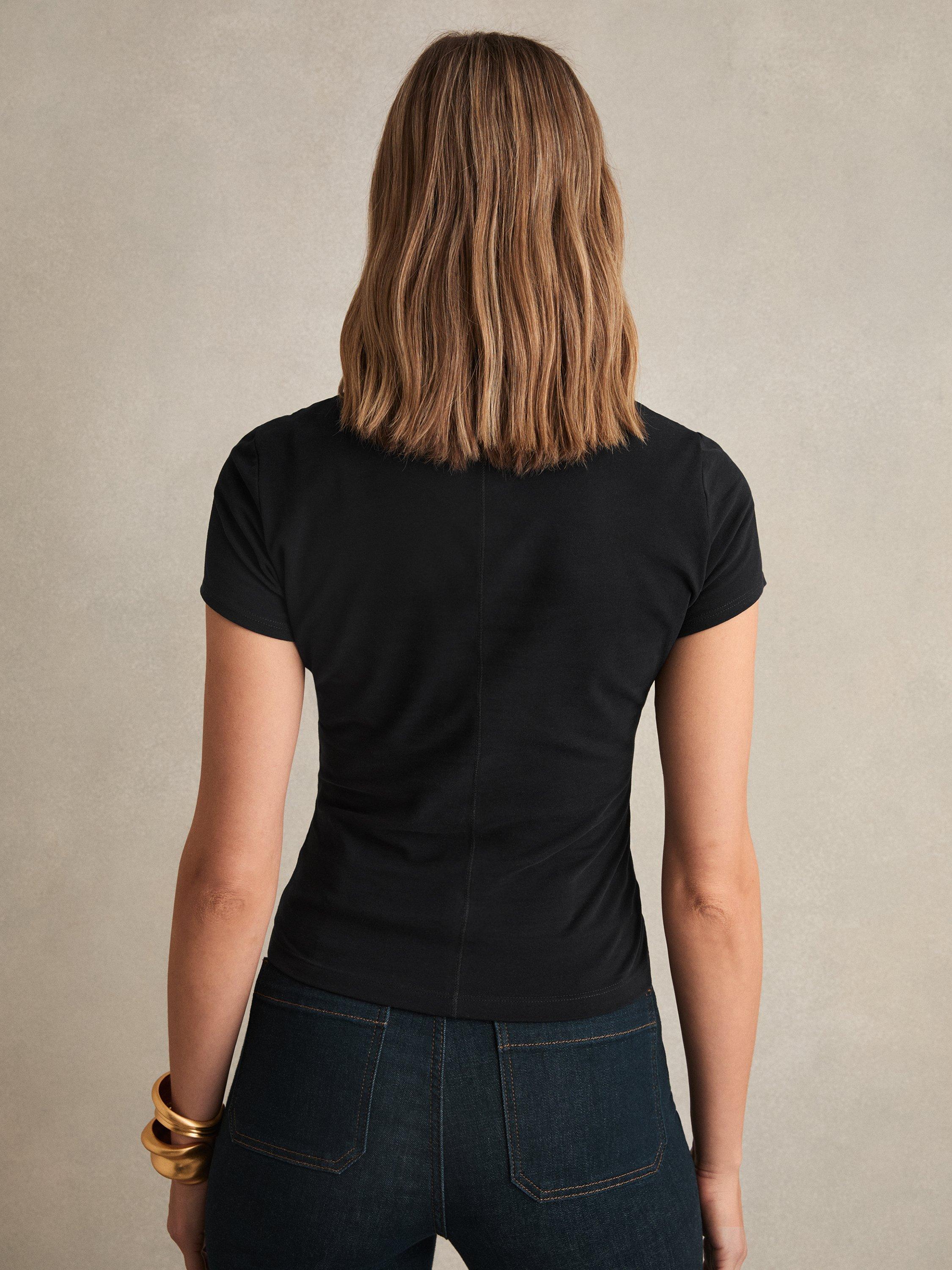 Product image 5 of 5, which shows Reiss Jolie Soft Round Neck T-Shirt, Black, XS