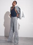 Reiss Petite Willow Linen Rich Wide Leg Trousers, Blue