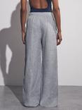 Reiss Petite Willow Linen Rich Wide Leg Trousers, Blue