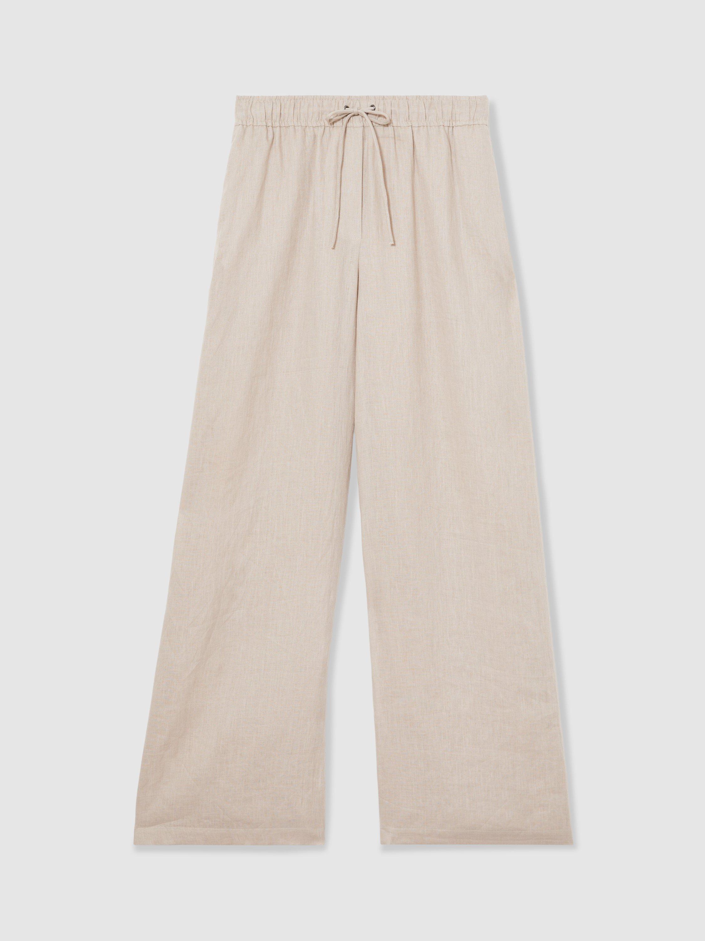 Product image 3 of 5, which shows Reiss Linen Blend Wide Leg Trousers, Neutral, 6R