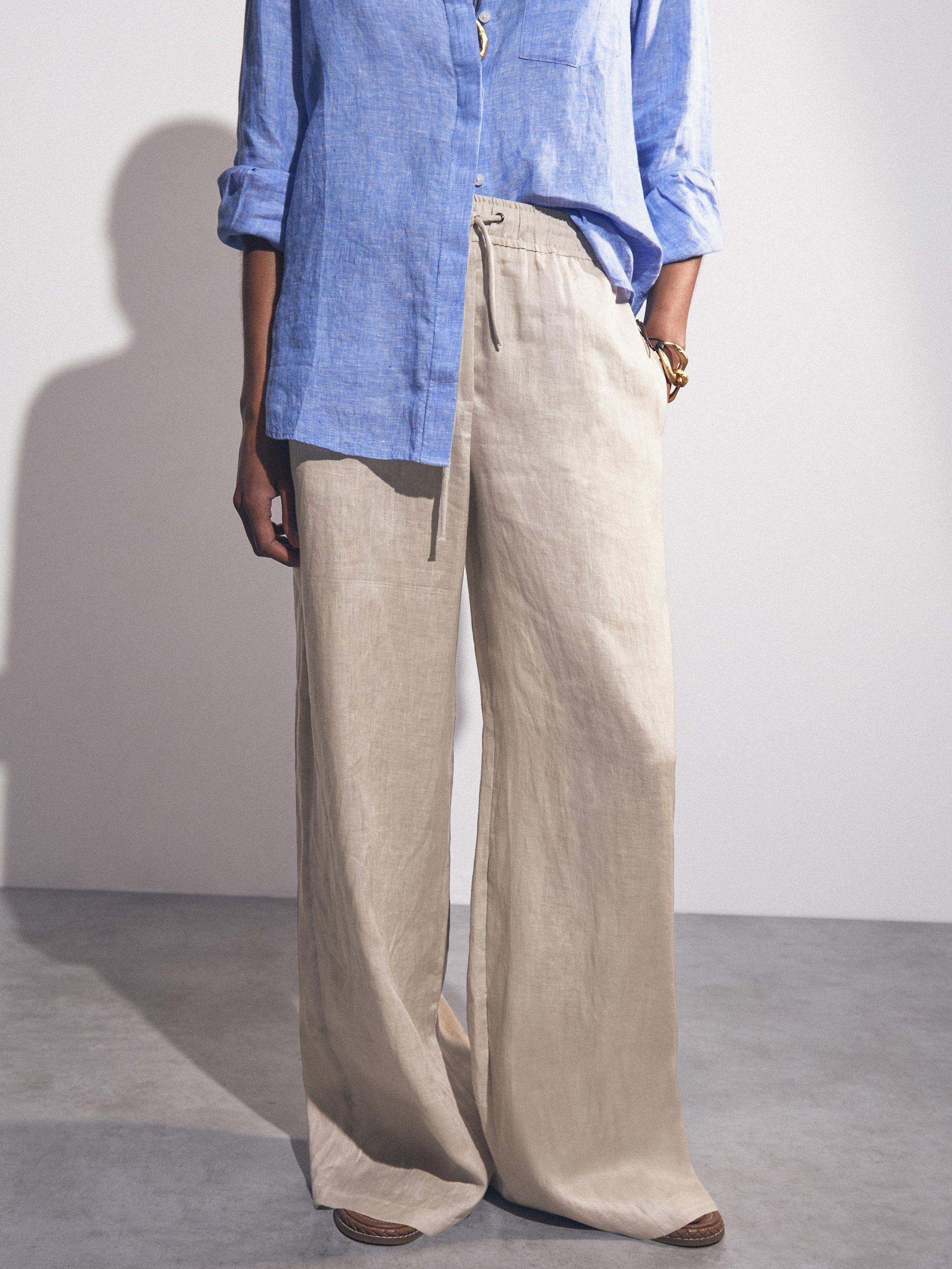 Product image 4 of 5, which shows Reiss Linen Blend Wide Leg Trousers, Neutral, 6R