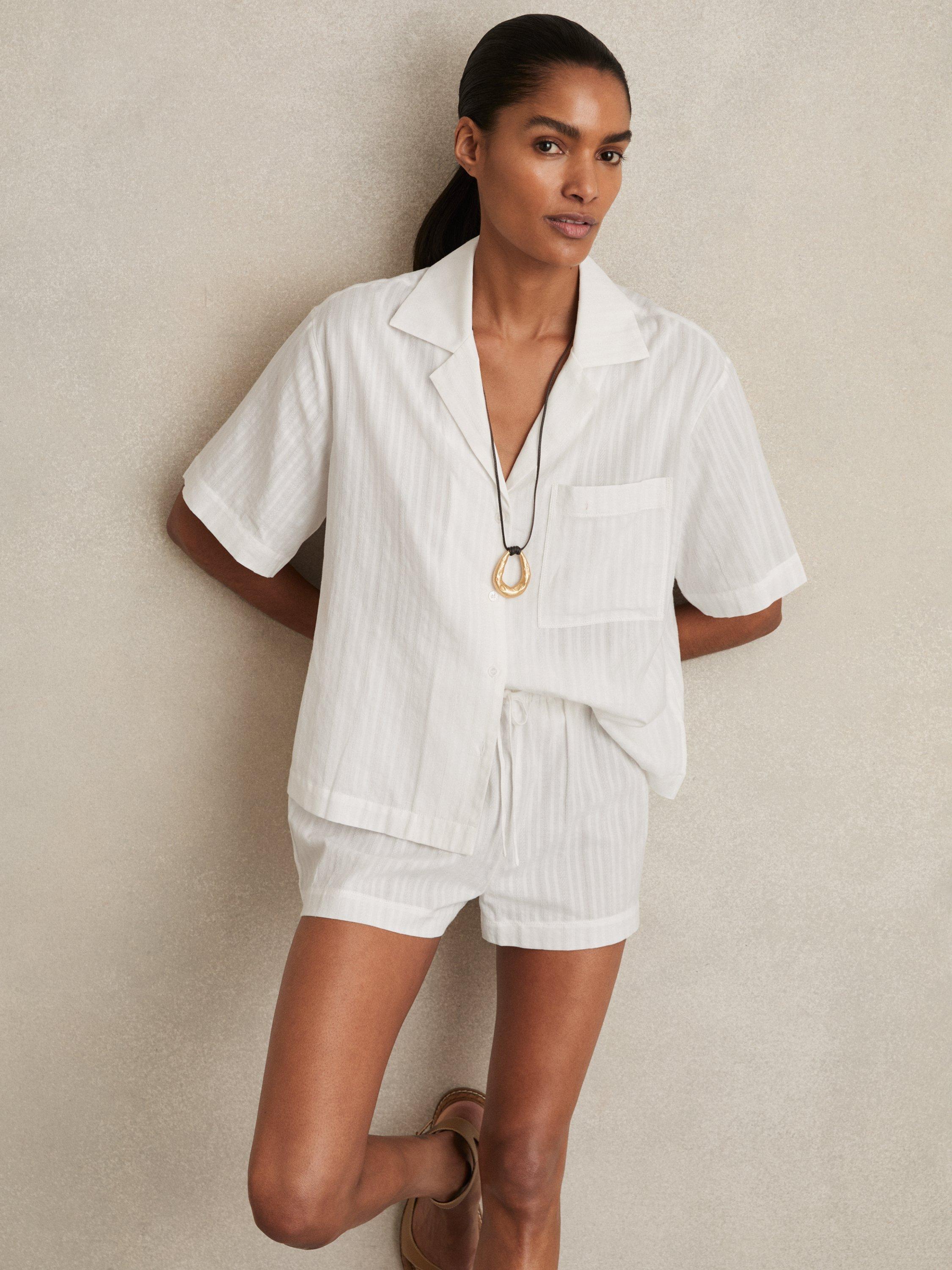 Reiss Molly Pointelle Shorty Pyjama Set, White