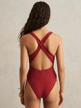 Reiss Maya Cross Back Plunge Neck Swimsuit, Dark Red, Dark Red