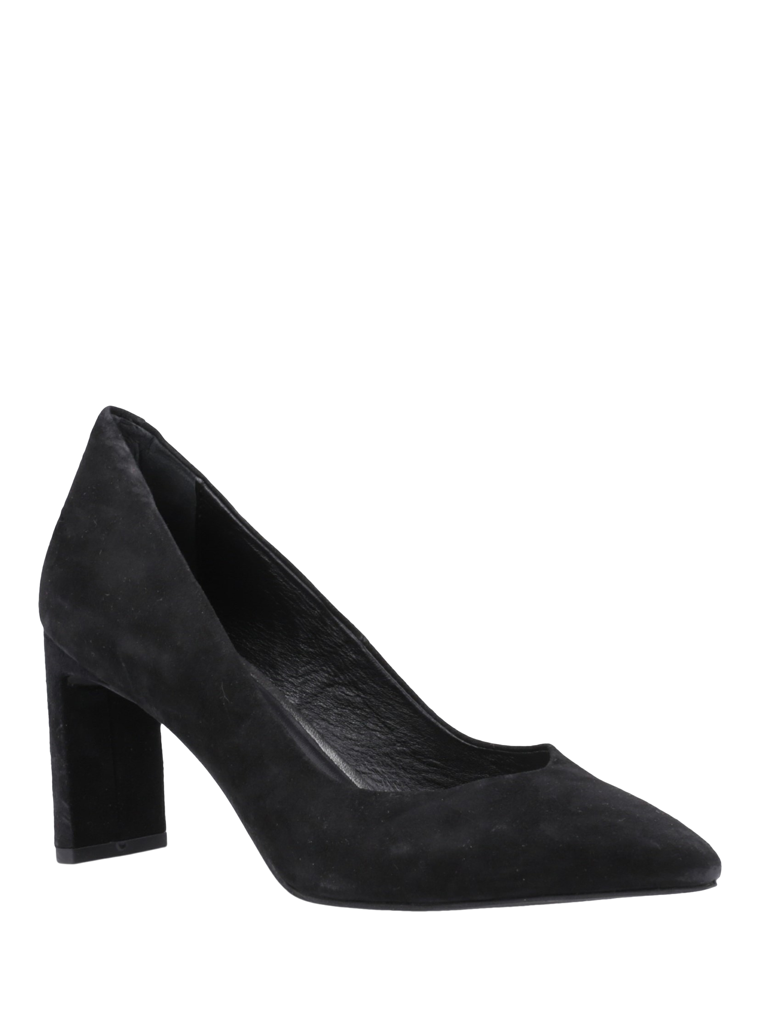 Product image 2 of 4, which shows Hush Puppies Olivia Suede Block Heel Court Shoes, Black, 3