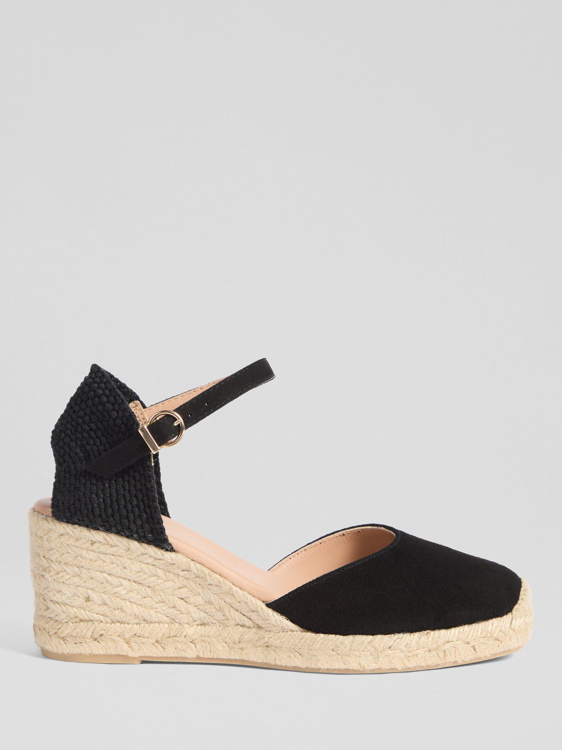 Product image 1 of 3, which shows L.K.Bennett Marissa Suede Wedge Espadrille Sandals, Black, 2