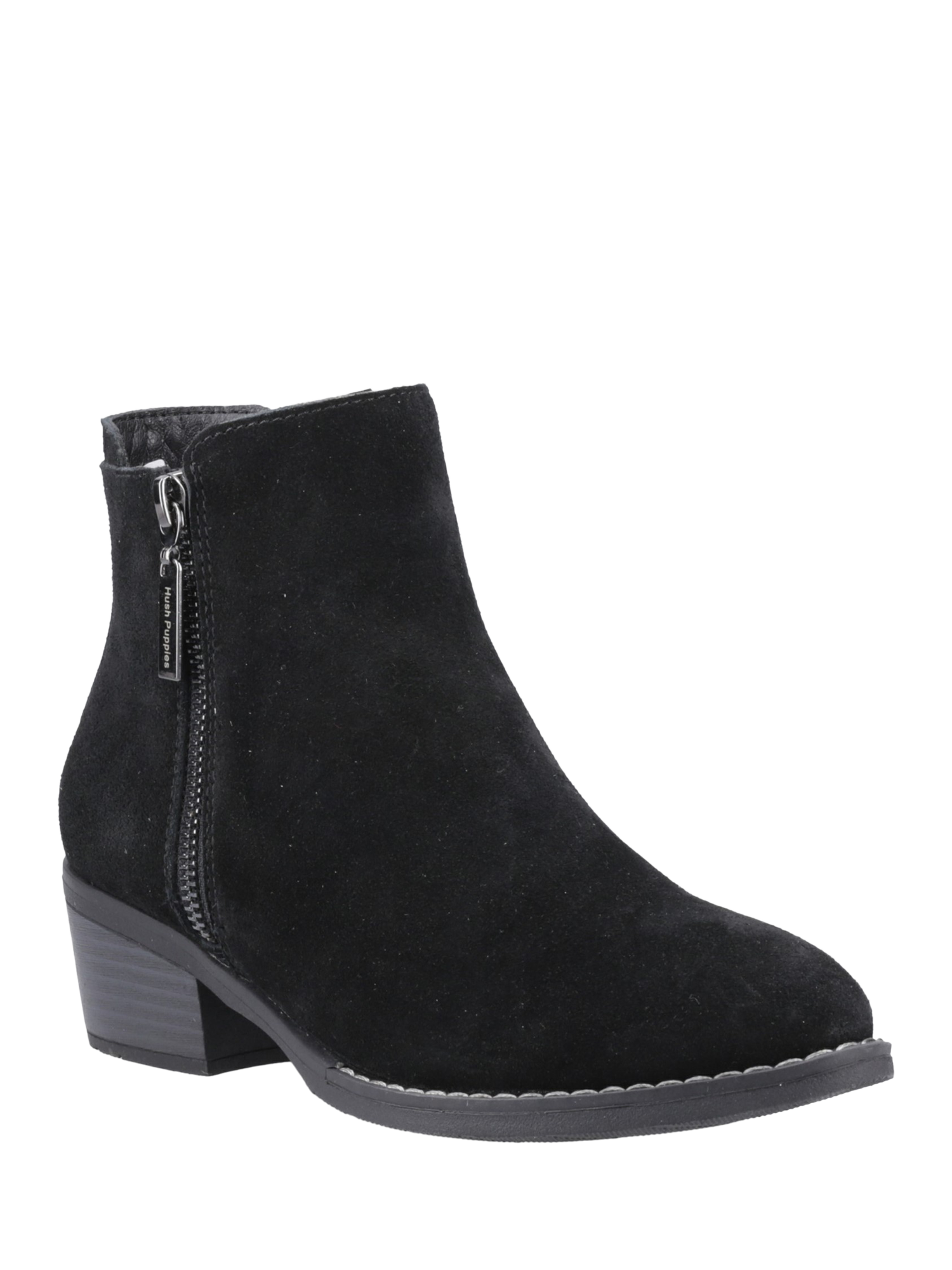 Product image 2 of 4, which shows Hush Puppies Ingrid Zip Suede Ankle Boots, Black, 3