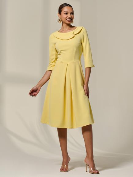 Jolie Moi Collar 3/4 Sleeve Midi Dress, Yellow
