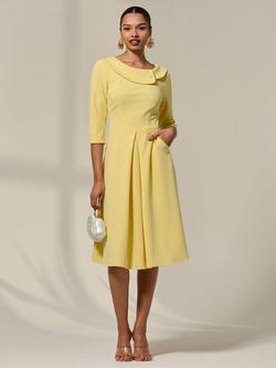 Jolie Moi Collar 3/4 Sleeve Midi Dress - view 2, Yellow