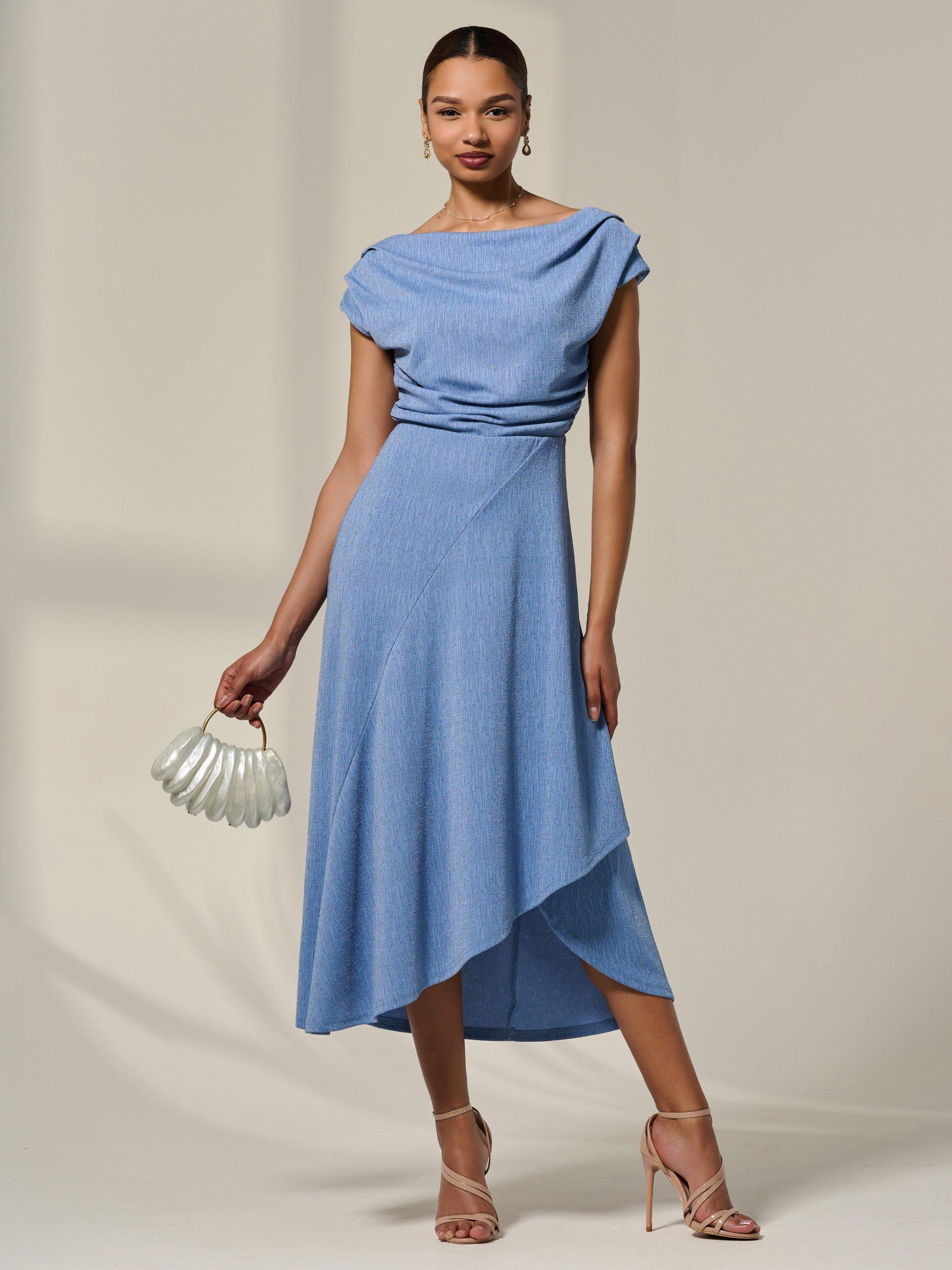 Product image 2 of 7, which shows Jolie Moi Simmer Cowl Neck Midi Dress, Light Blue, 8
