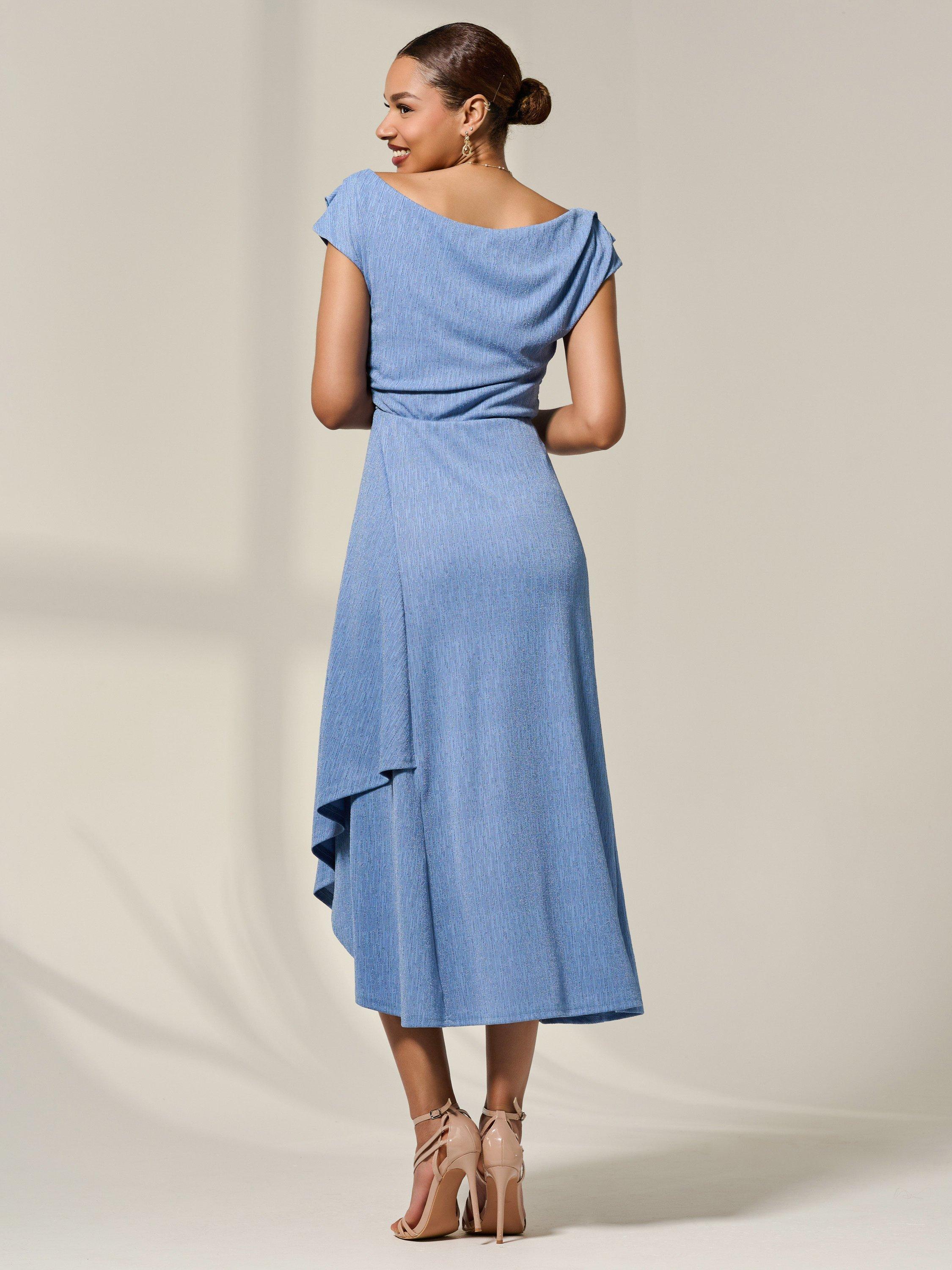 Product image 3 of 7, which shows Jolie Moi Simmer Cowl Neck Midi Dress, Light Blue, 8