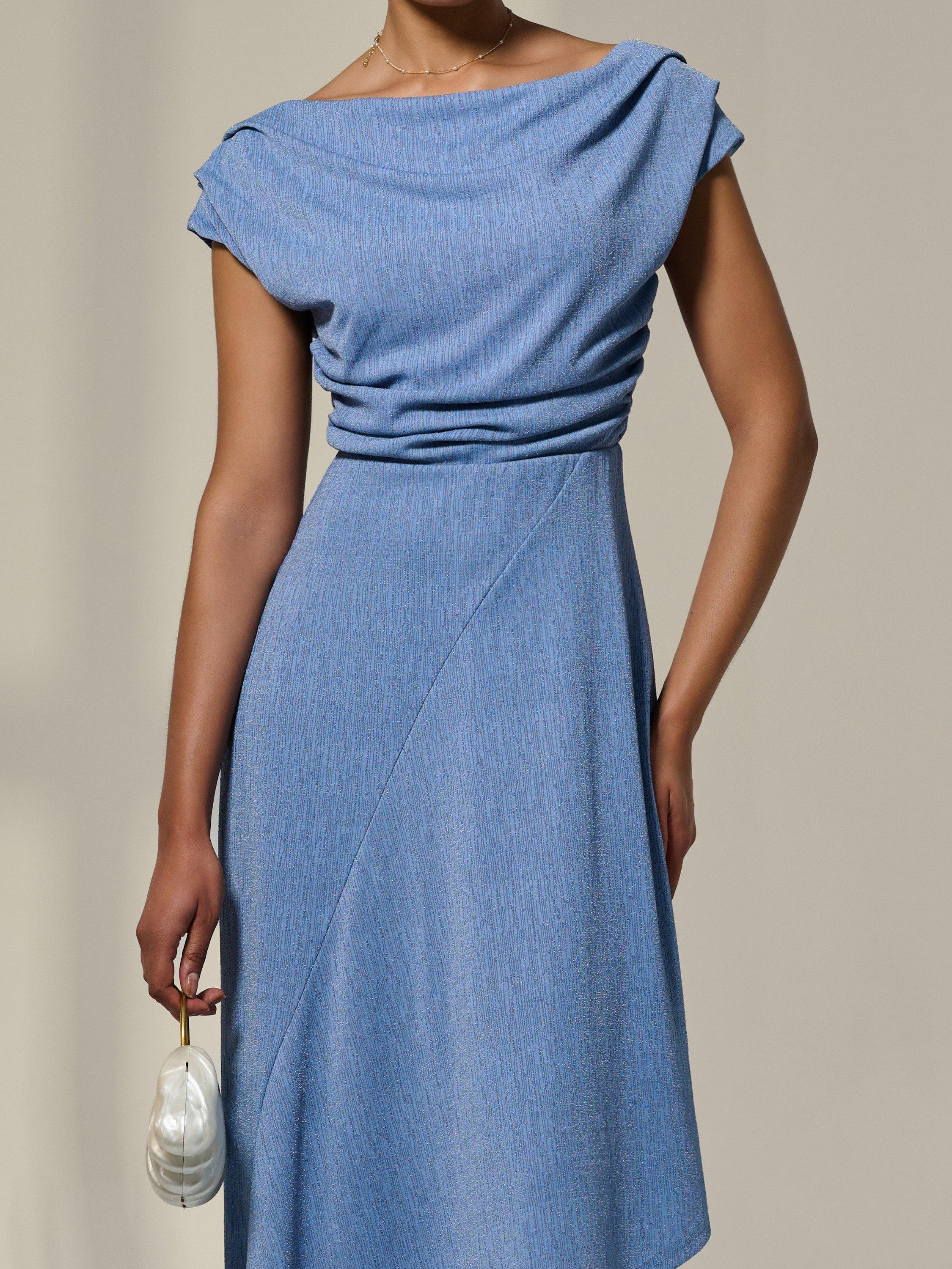 Product image 4 of 7, which shows Jolie Moi Simmer Cowl Neck Midi Dress, Light Blue, 8