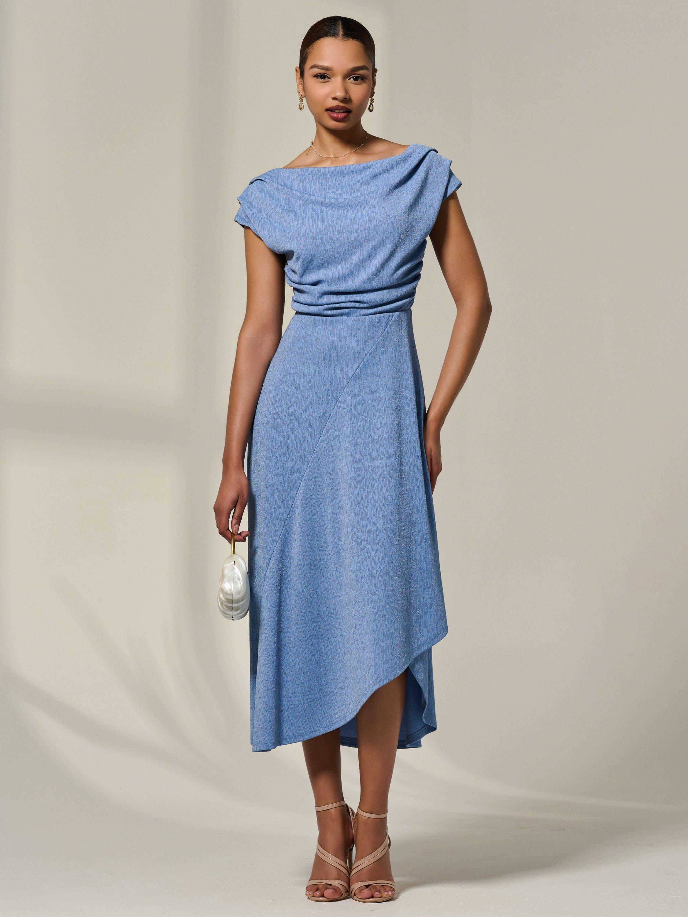 Product image 6 of 7, which shows Jolie Moi Simmer Cowl Neck Midi Dress, Light Blue, 8