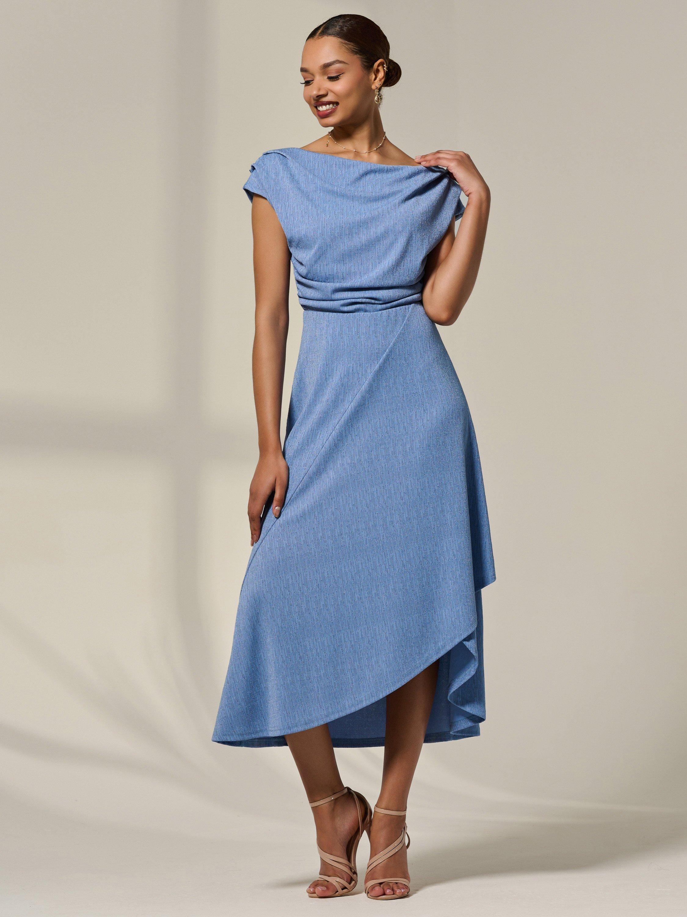 Product image 7 of 7, which shows Jolie Moi Simmer Cowl Neck Midi Dress, Light Blue, 8
