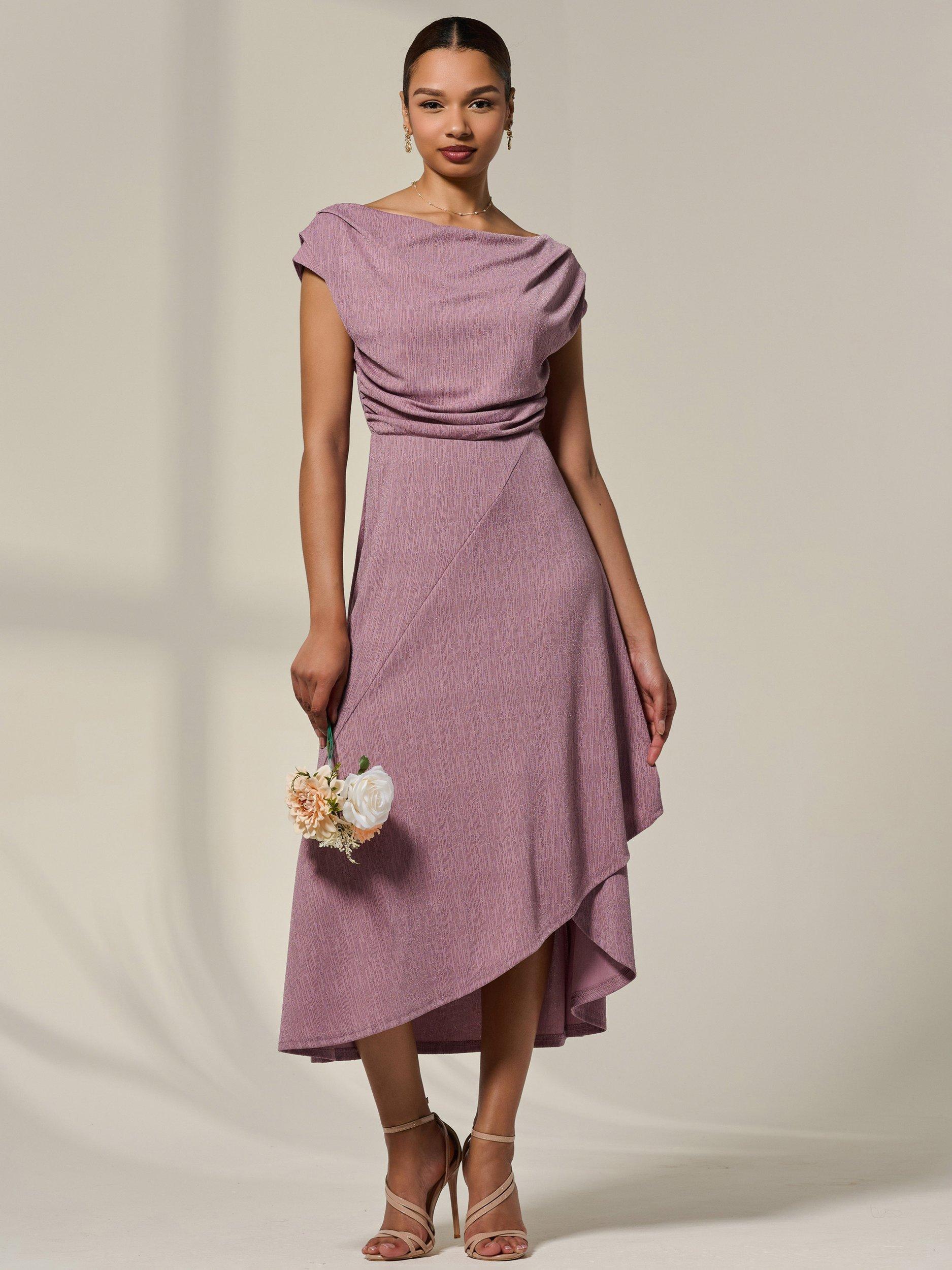 Product image 1 of 7, which shows Jolie Moi Simmer Cowl Neck Midi Dress, Mauve, 8