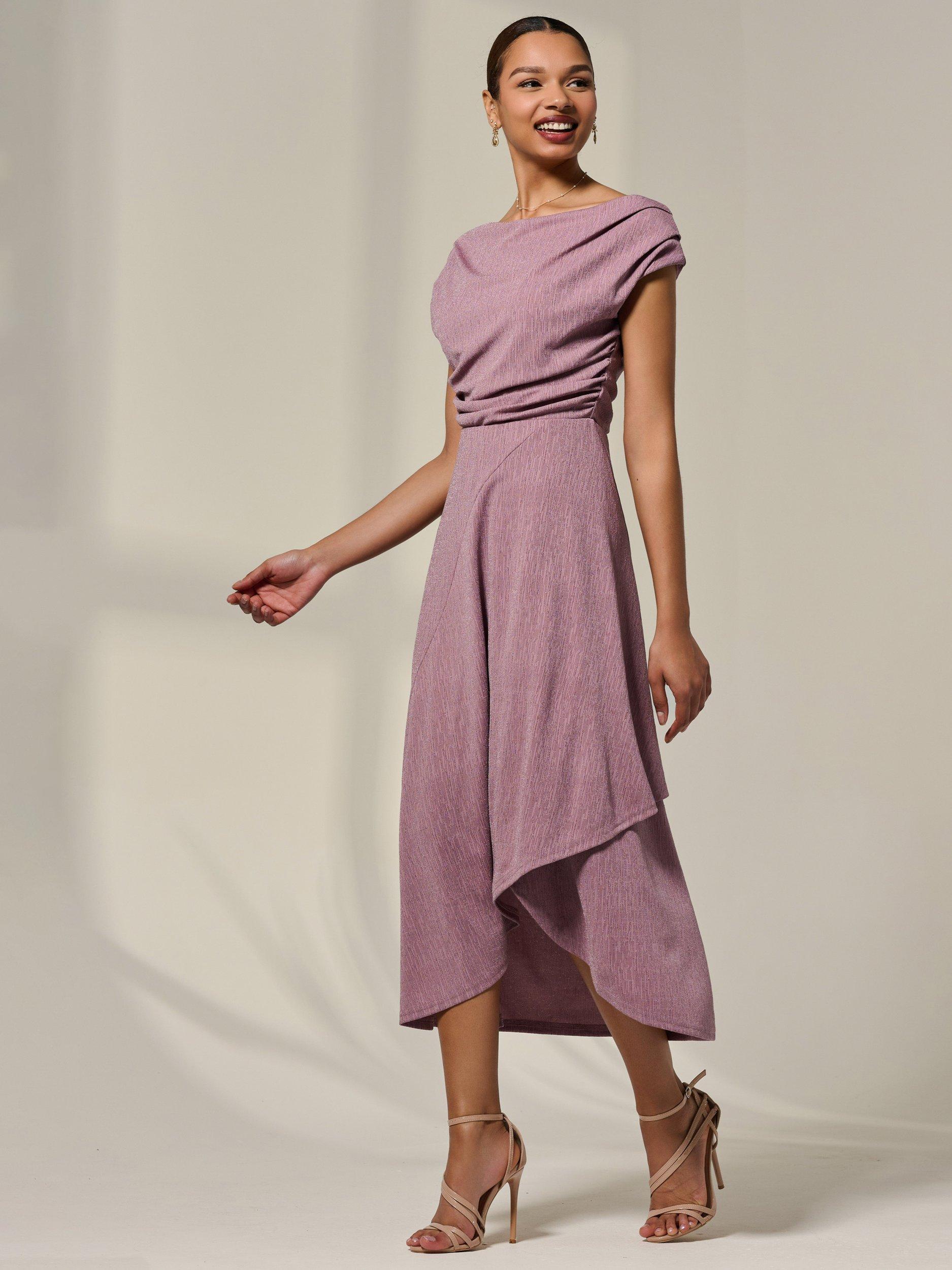 Product image 2 of 7, which shows Jolie Moi Simmer Cowl Neck Midi Dress, Mauve, 8