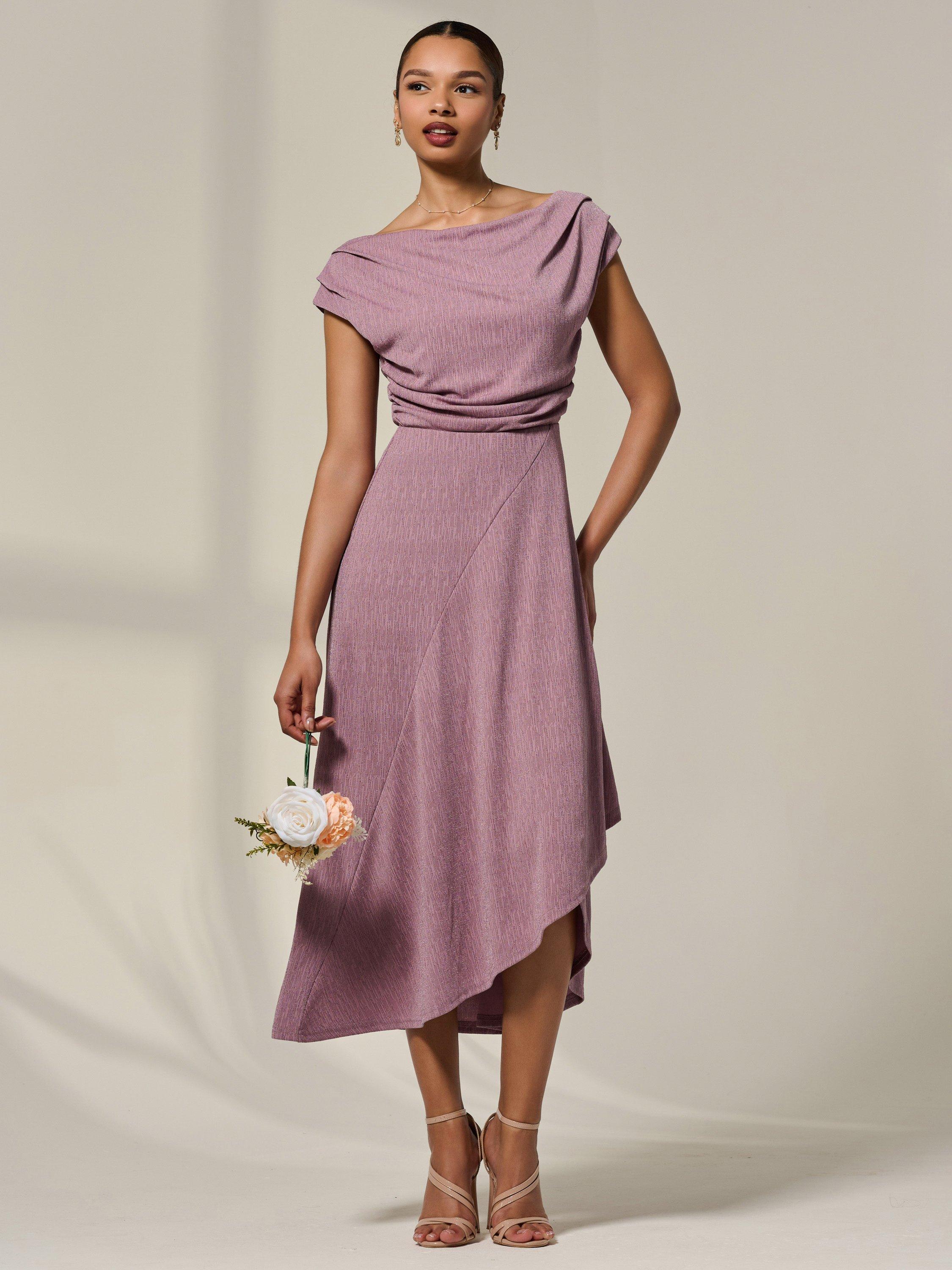 Product image 5 of 7, which shows Jolie Moi Simmer Cowl Neck Midi Dress, Mauve, 8