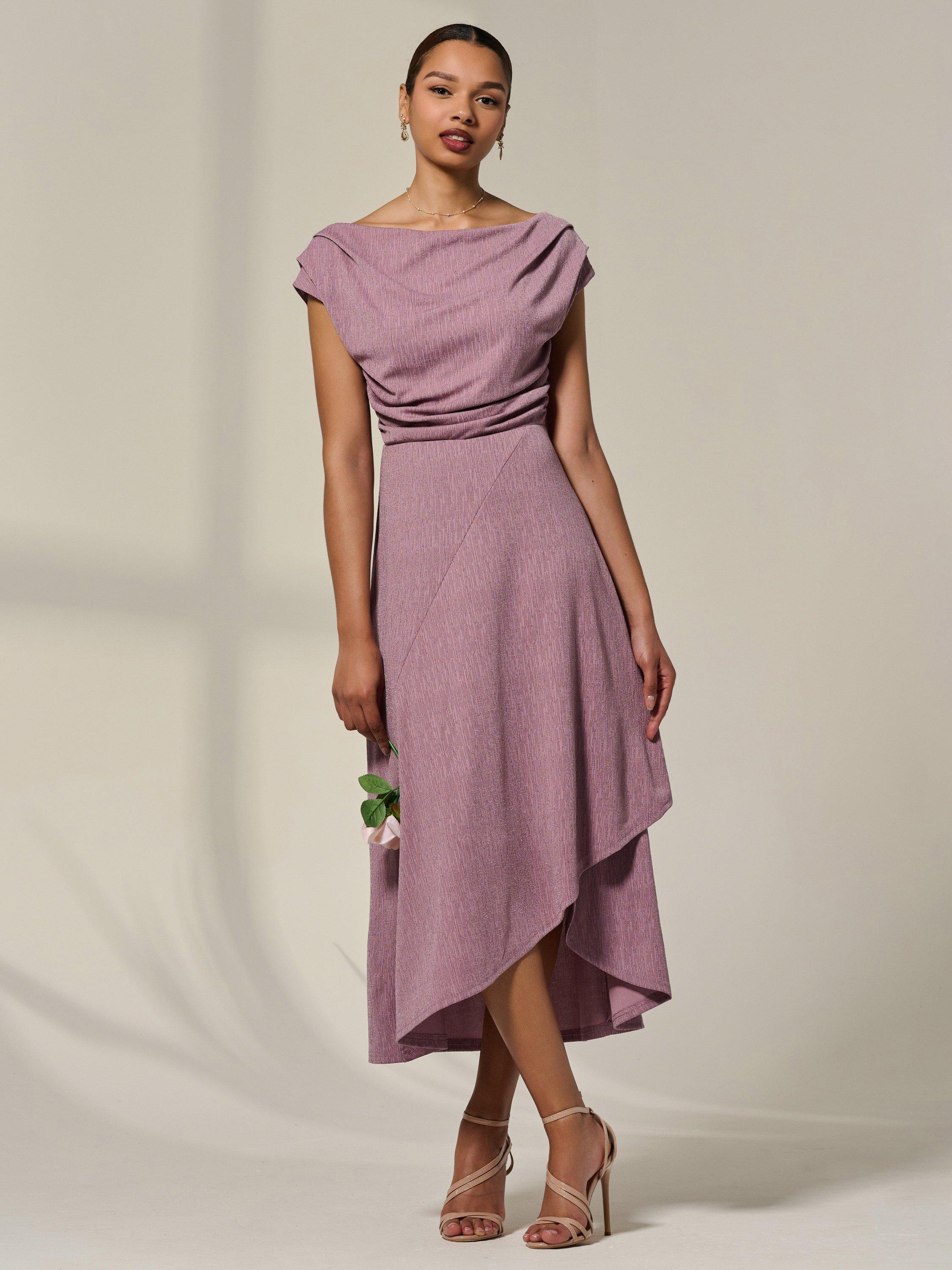 Product image 6 of 7, which shows Jolie Moi Simmer Cowl Neck Midi Dress, Mauve, 8