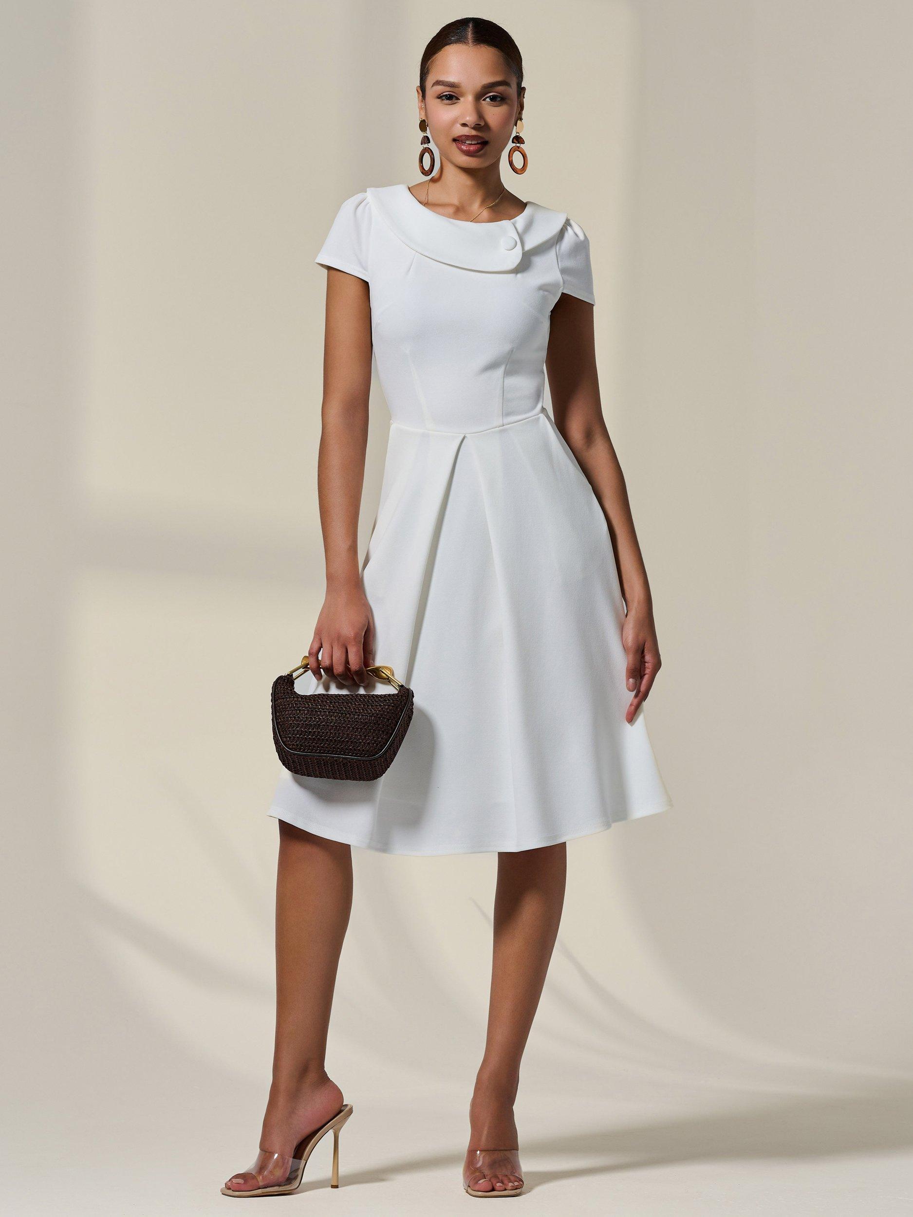 Product image 1 of 7, which shows Jolie Moi Retro Collar Cap Sleeve Dress, White, 8