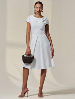 Jolie Moi Retro Collar Cap Sleeve Dress, White, White