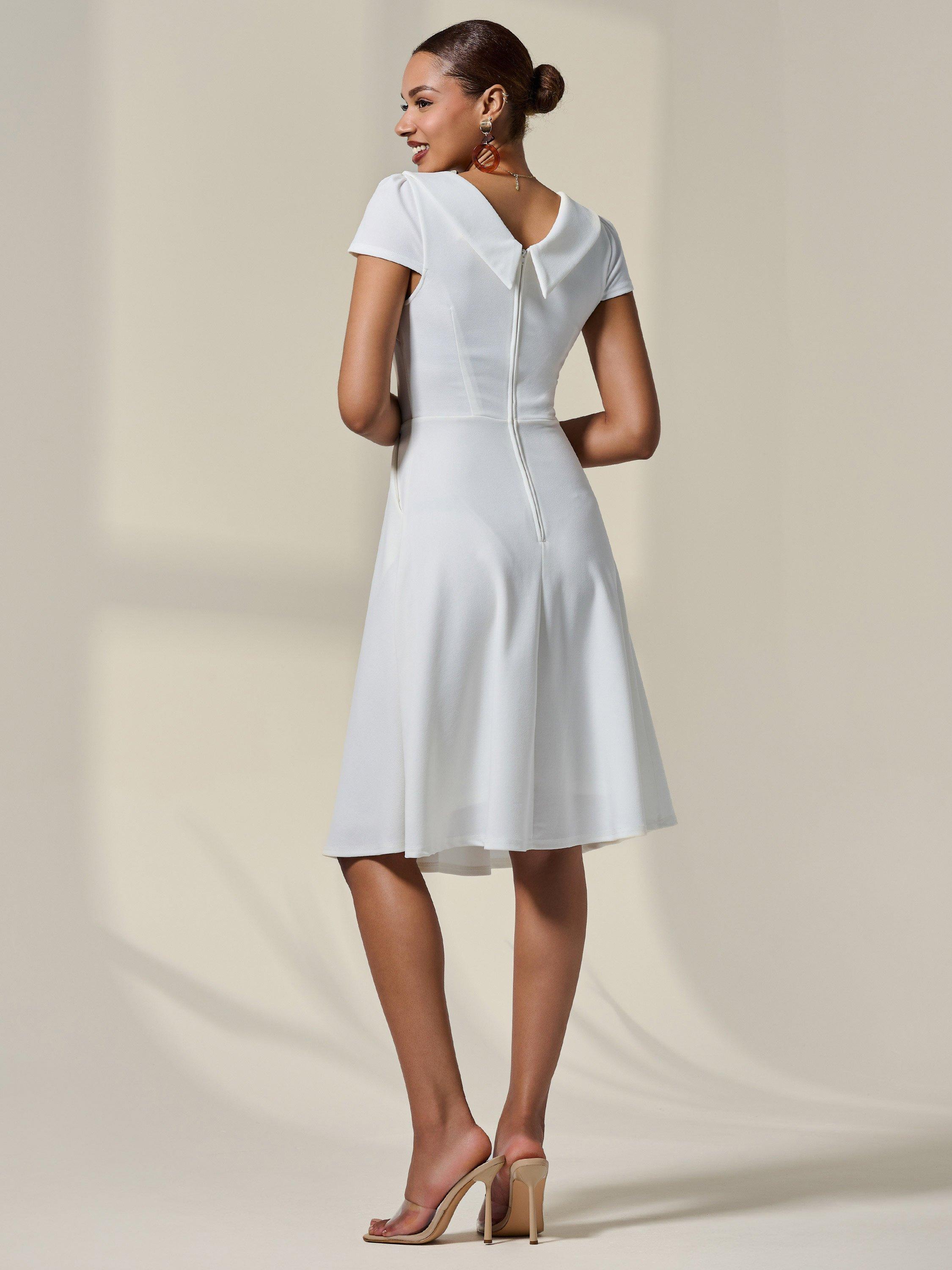 Product image 3 of 7, which shows Jolie Moi Retro Collar Cap Sleeve Dress, White, 8