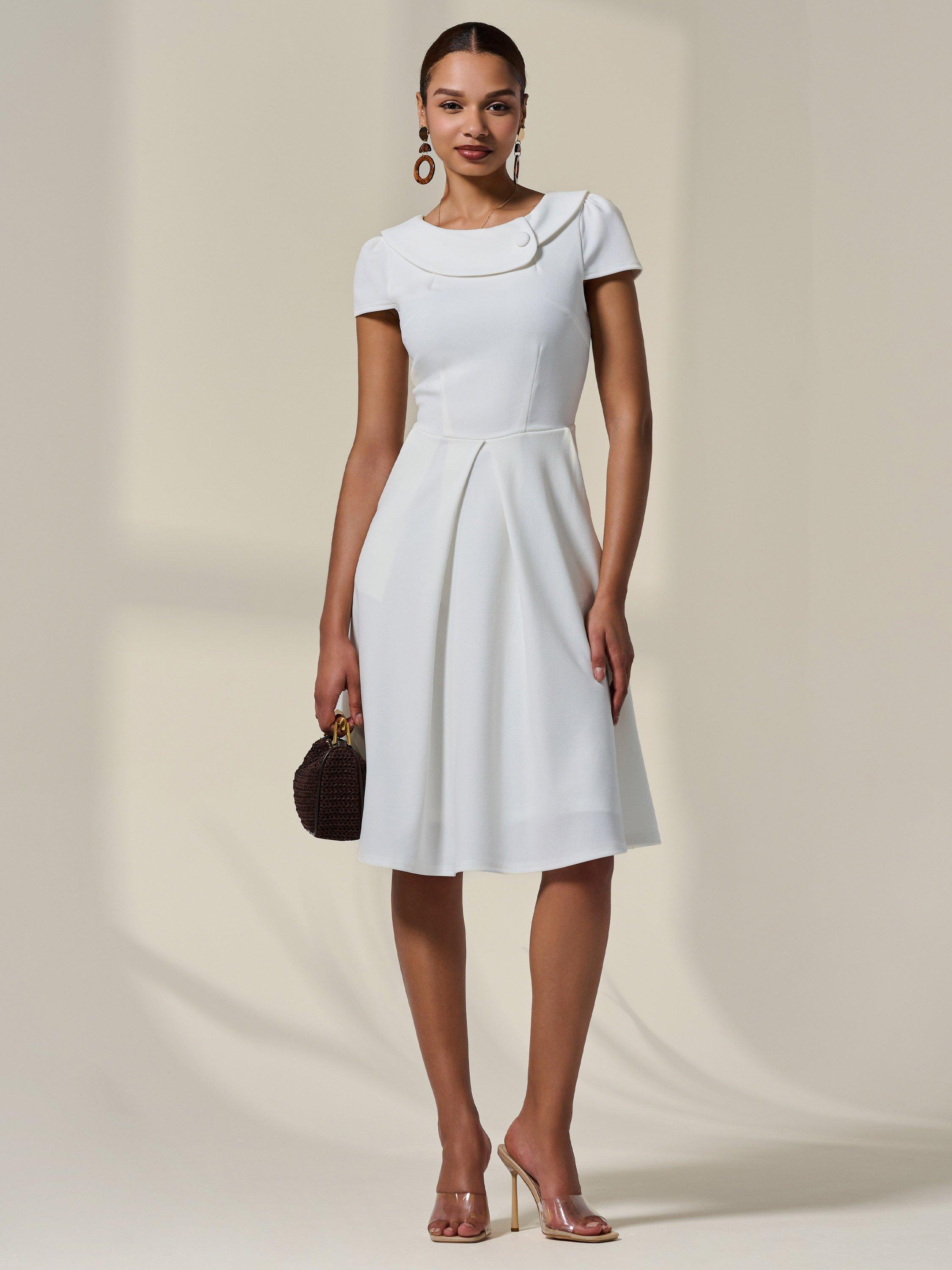 Product image 5 of 7, which shows Jolie Moi Retro Collar Cap Sleeve Dress, White, 8