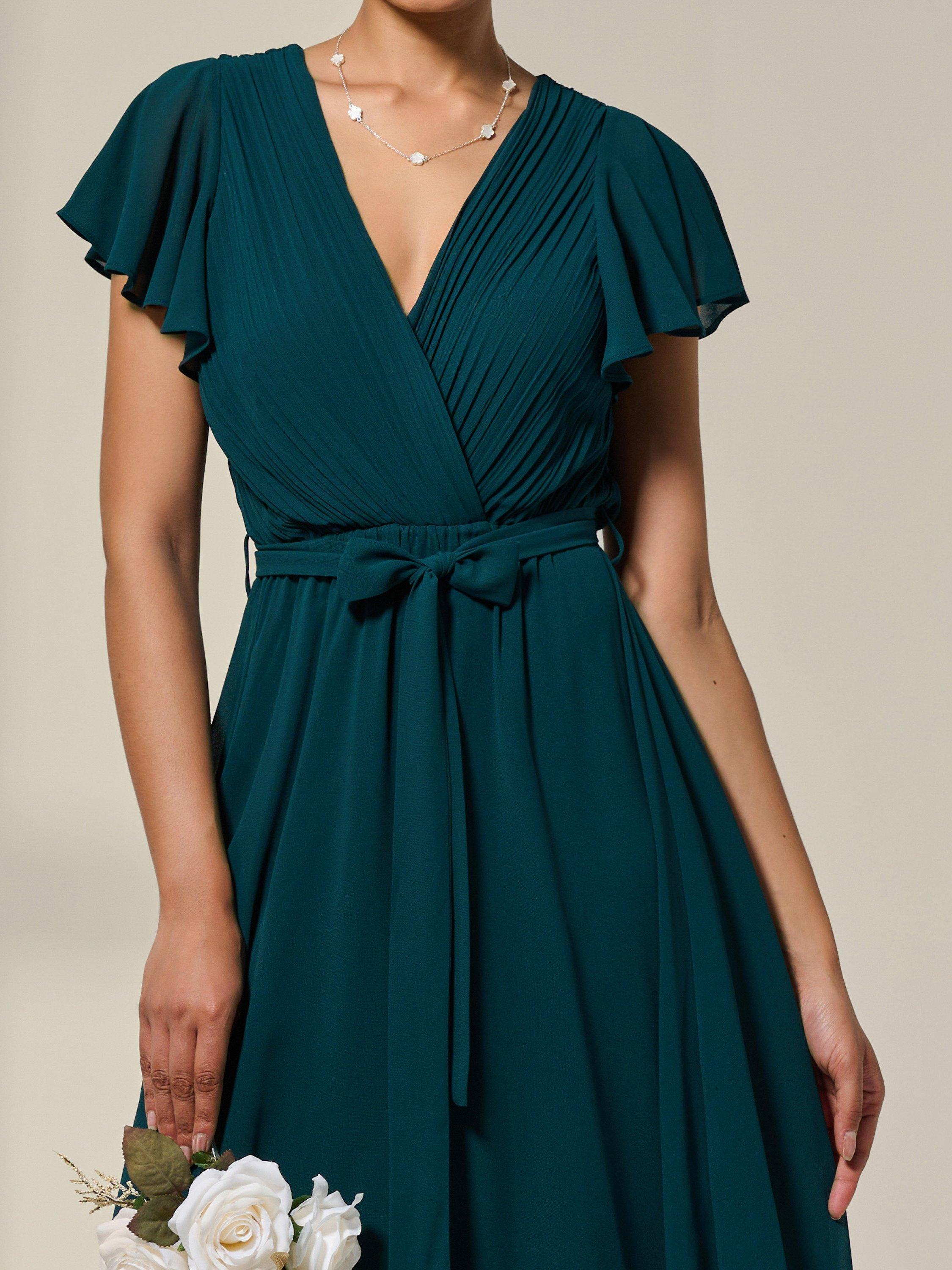 Product image 4 of 7, which shows Jolie Moi Flutter Sleeve Chiffon Maxi Dress, Dark Green, 8