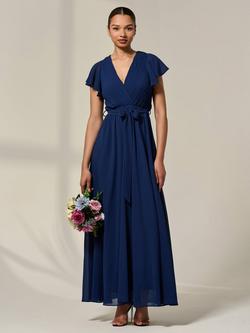 Jolie Moi Flutter Sleeve Chiffon Maxi Dress, Navy