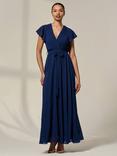 Jolie Moi Flutter Sleeve Chiffon Maxi Dress, Navy