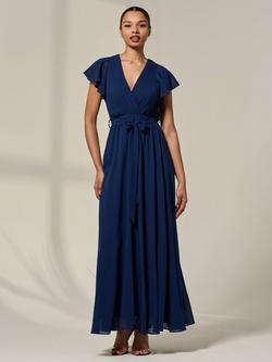 Jolie Moi Flutter Sleeve Chiffon Maxi Dress - view 2, Navy