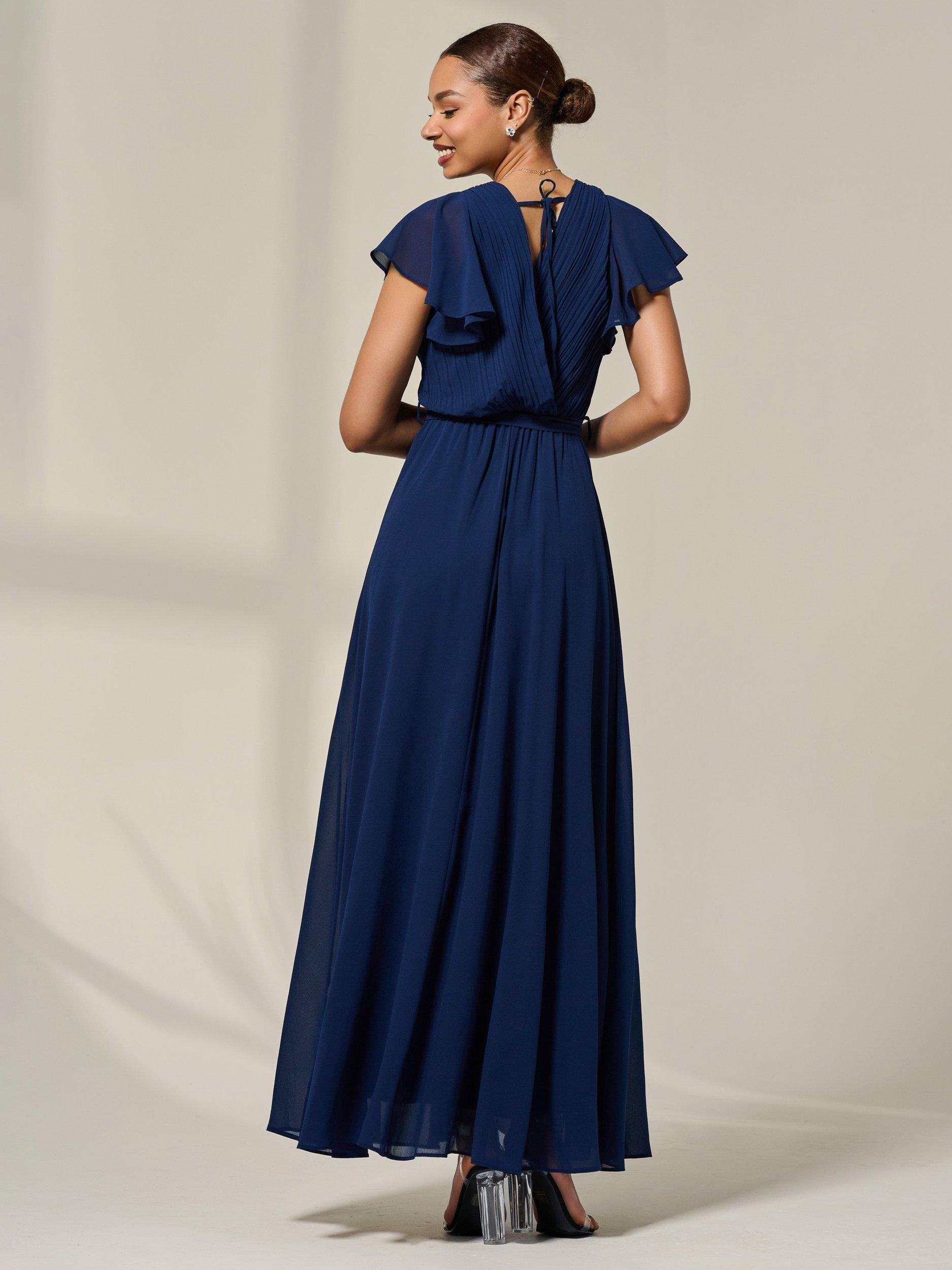 Product image 3 of 7, which shows Jolie Moi Flutter Sleeve Chiffon Maxi Dress, Navy, 8