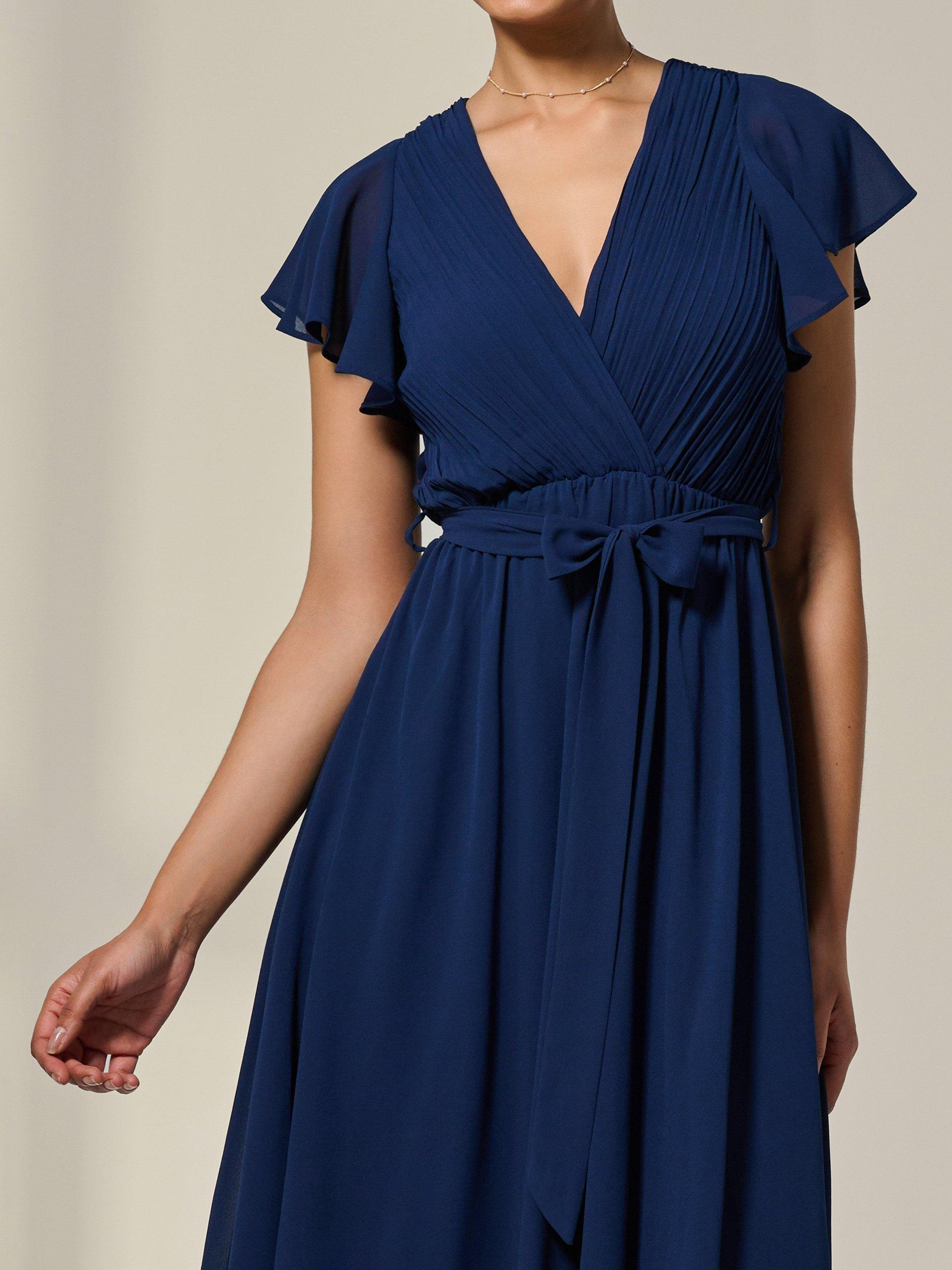 Product image 4 of 7, which shows Jolie Moi Flutter Sleeve Chiffon Maxi Dress, Navy, 8