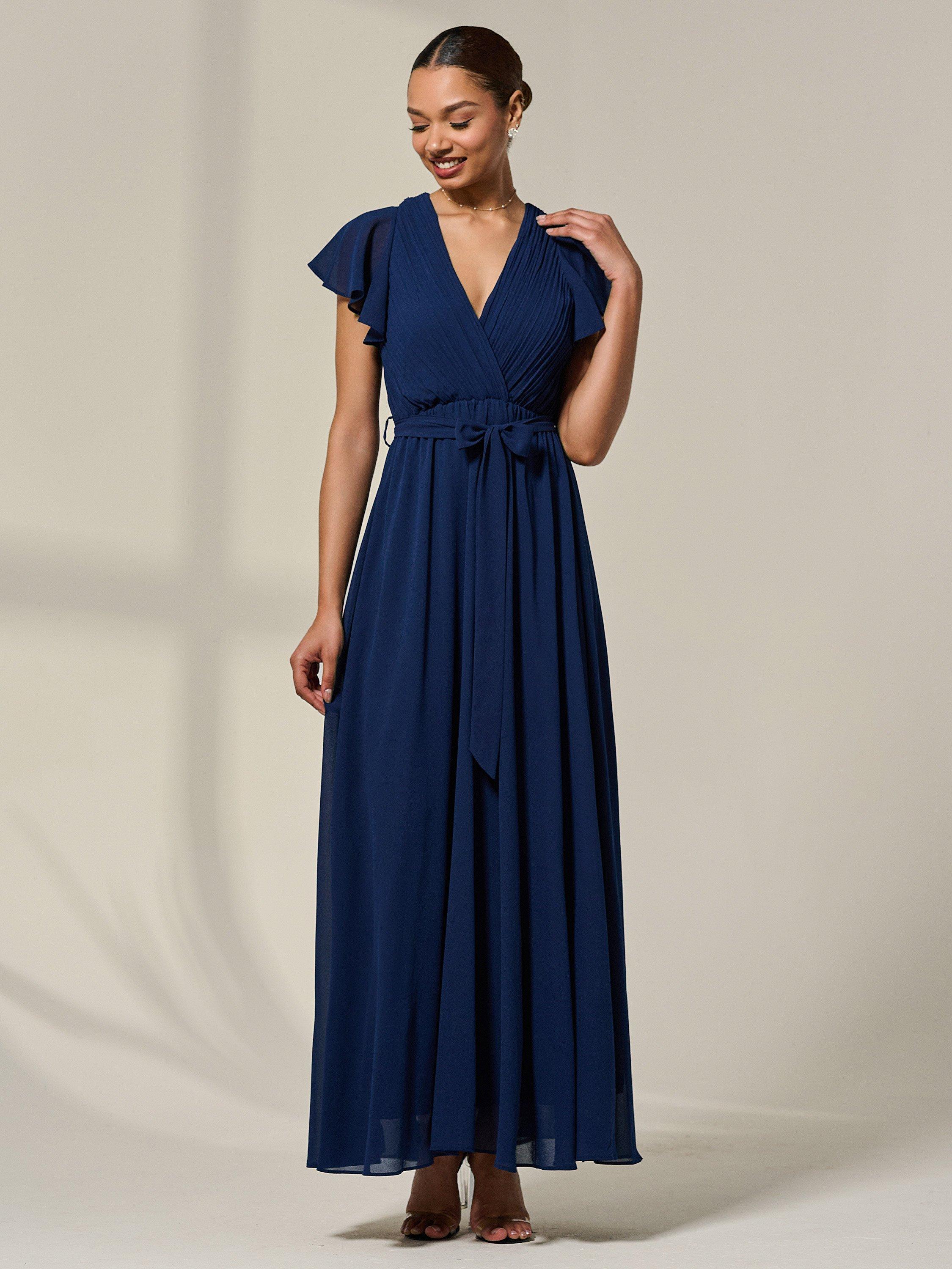 Product image 5 of 7, which shows Jolie Moi Flutter Sleeve Chiffon Maxi Dress, Navy, 8