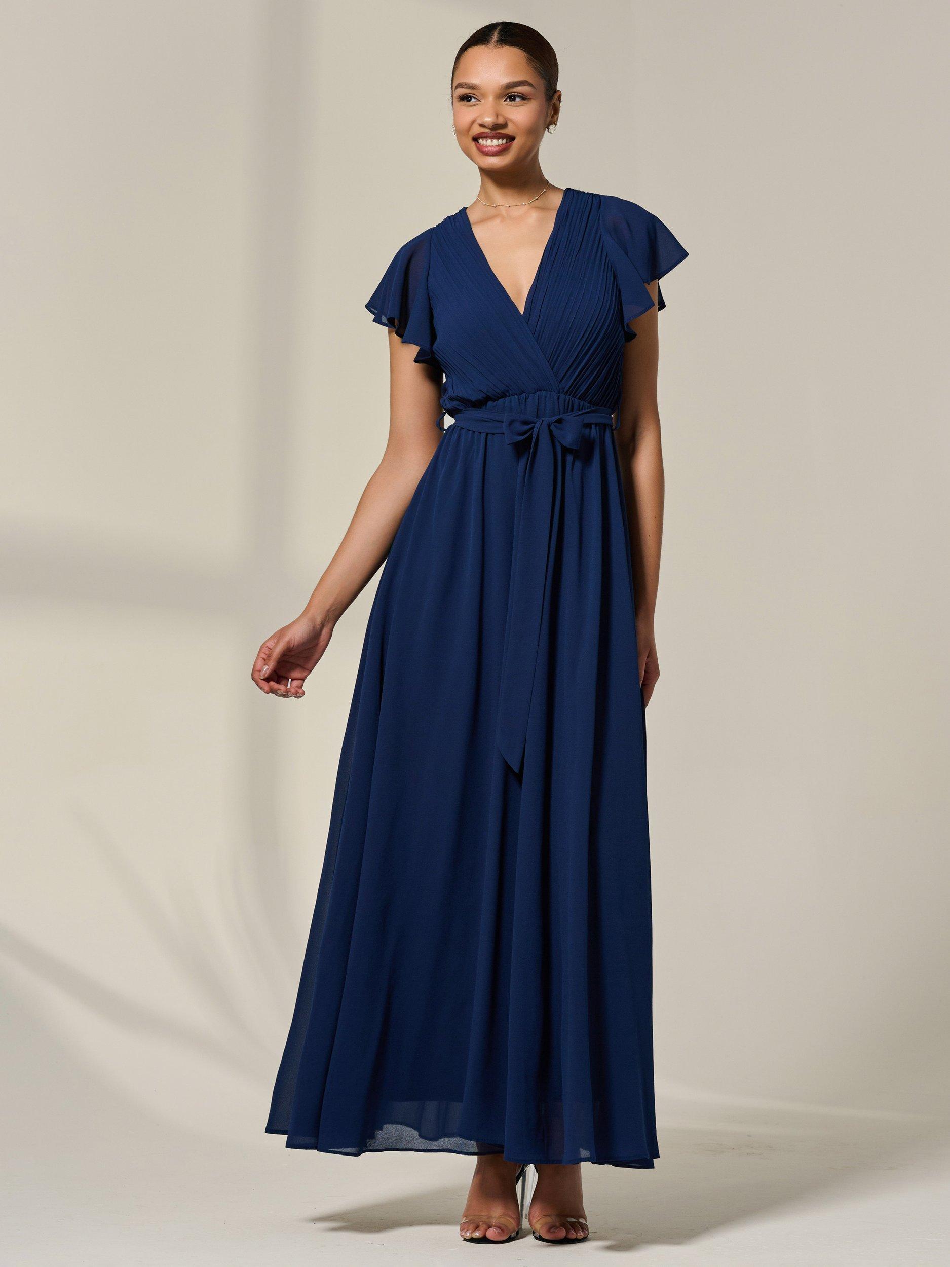 Product image 6 of 7, which shows Jolie Moi Flutter Sleeve Chiffon Maxi Dress, Navy, 8