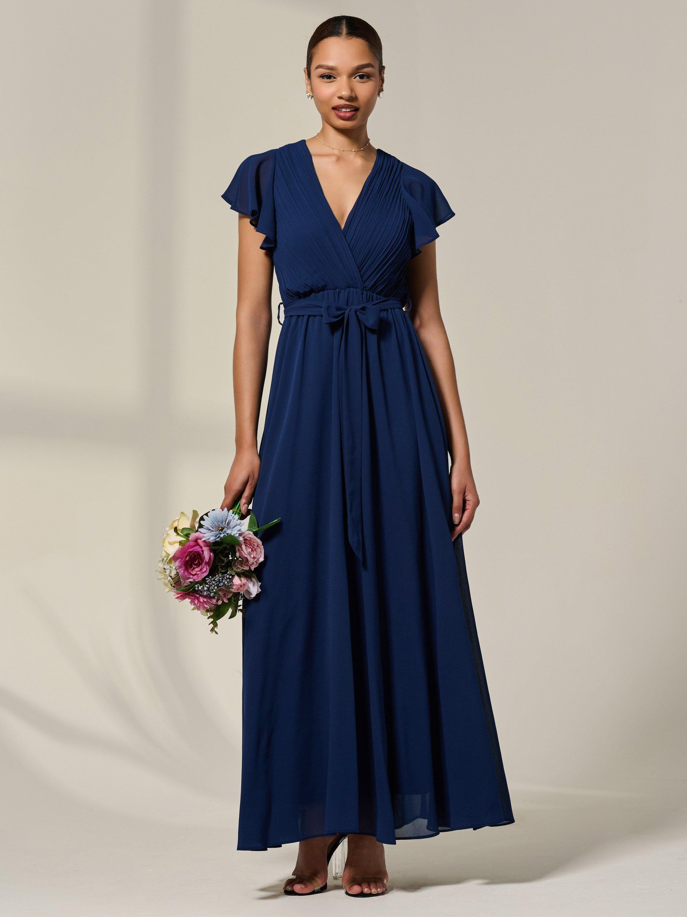 Product image 7 of 7, which shows Jolie Moi Flutter Sleeve Chiffon Maxi Dress, Navy, 8