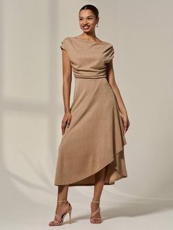 Jolie Moi Simmer Cowl Neck Midi Dress, Taupe