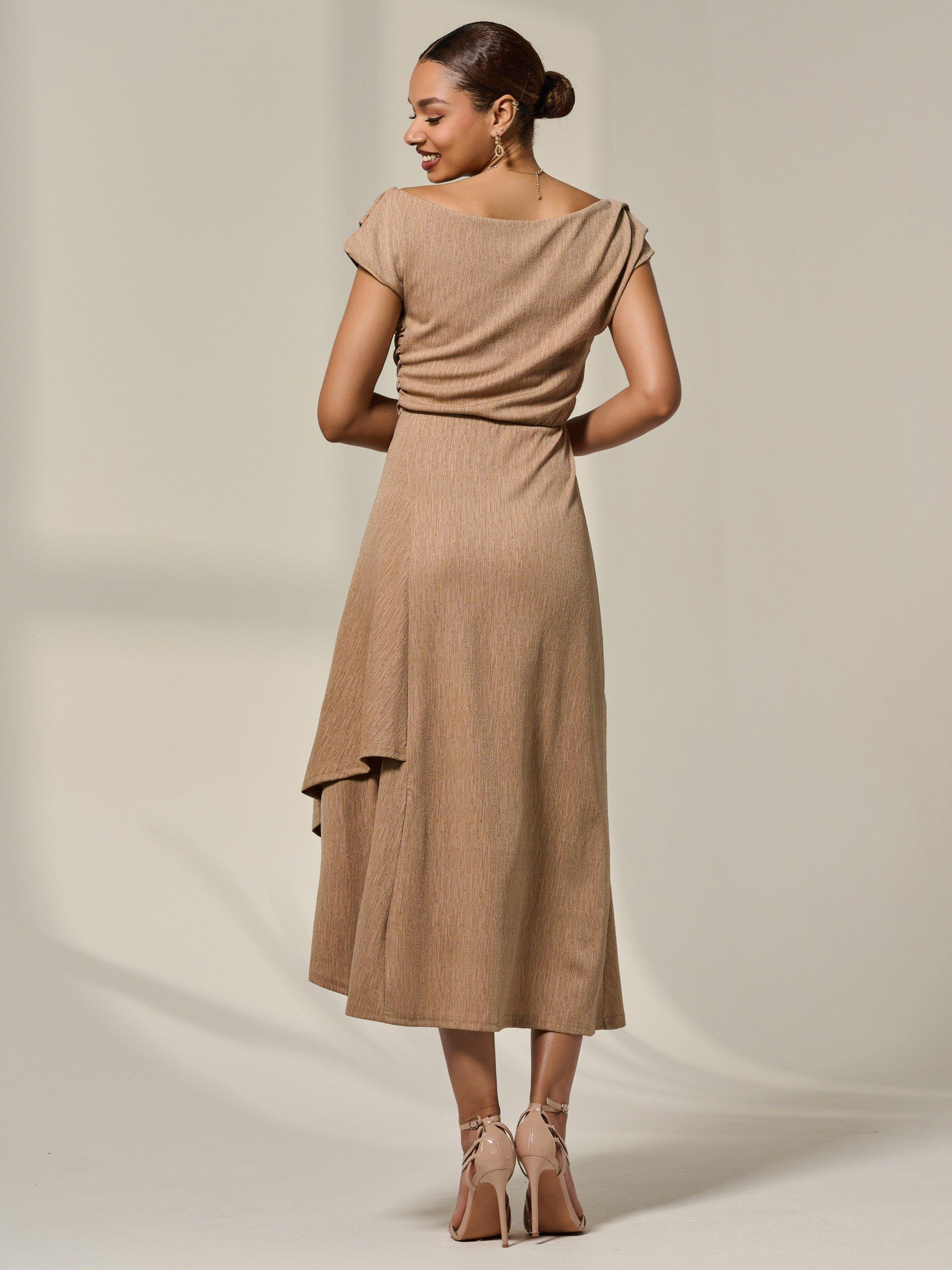 Product image 3 of 7, which shows Jolie Moi Simmer Cowl Neck Midi Dress, Taupe, 8