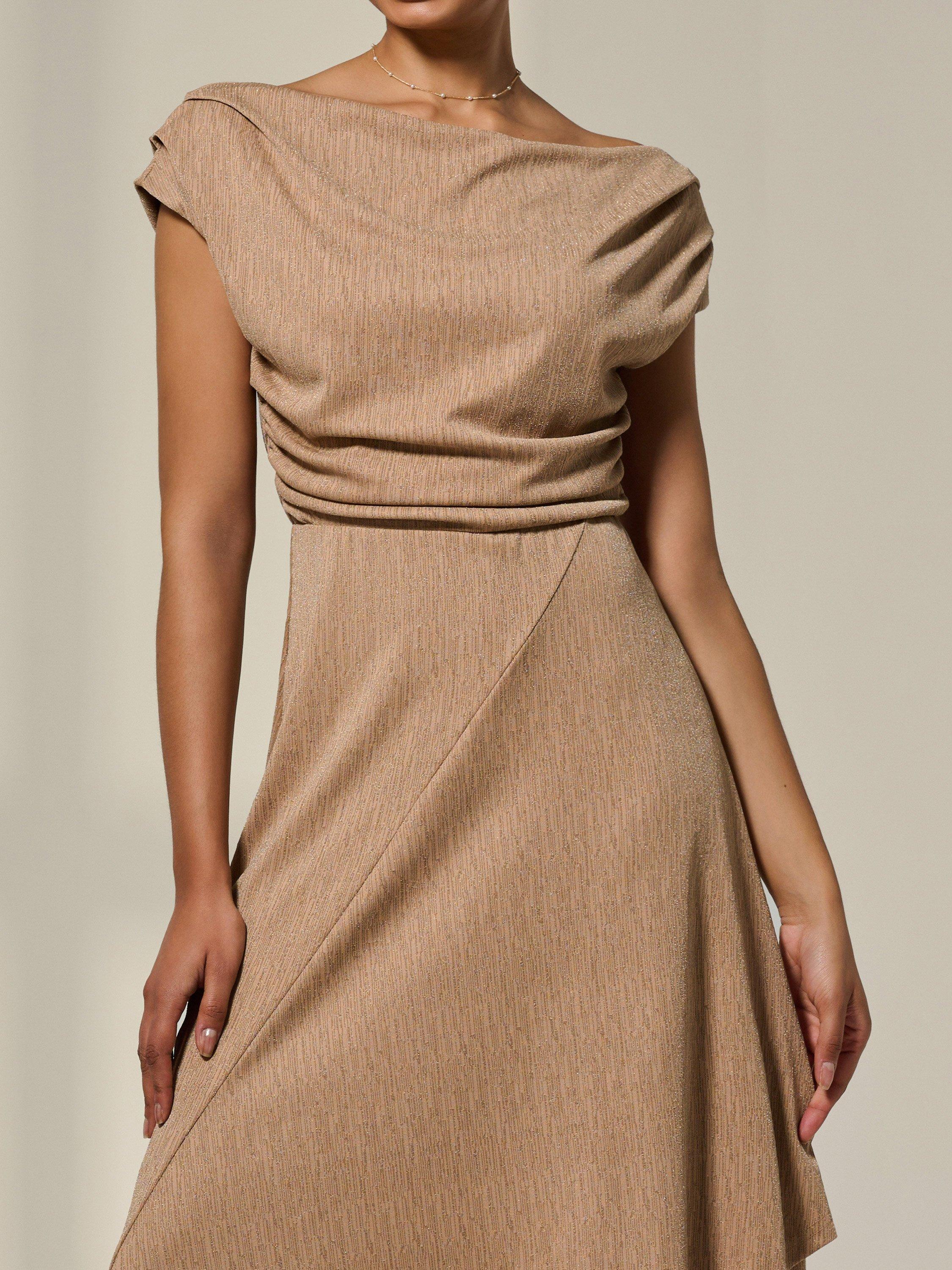 Product image 4 of 7, which shows Jolie Moi Simmer Cowl Neck Midi Dress, Taupe, 8