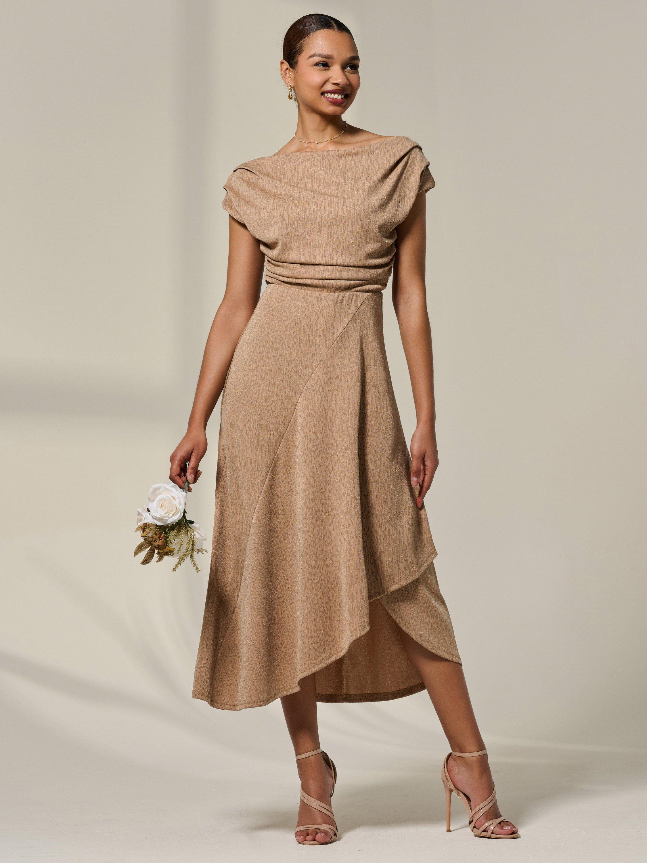Product image 7 of 7, which shows Jolie Moi Simmer Cowl Neck Midi Dress, Taupe, 8