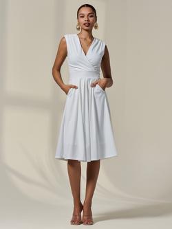 Jolie Moi Plain Sleeveless Midi Dress, White, White