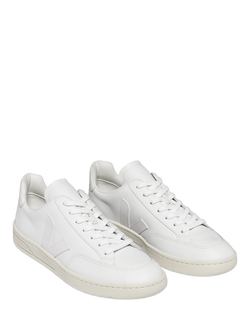 VEJA V12 Leather Lace Up Trainers, Extra White - view 2, Extra White